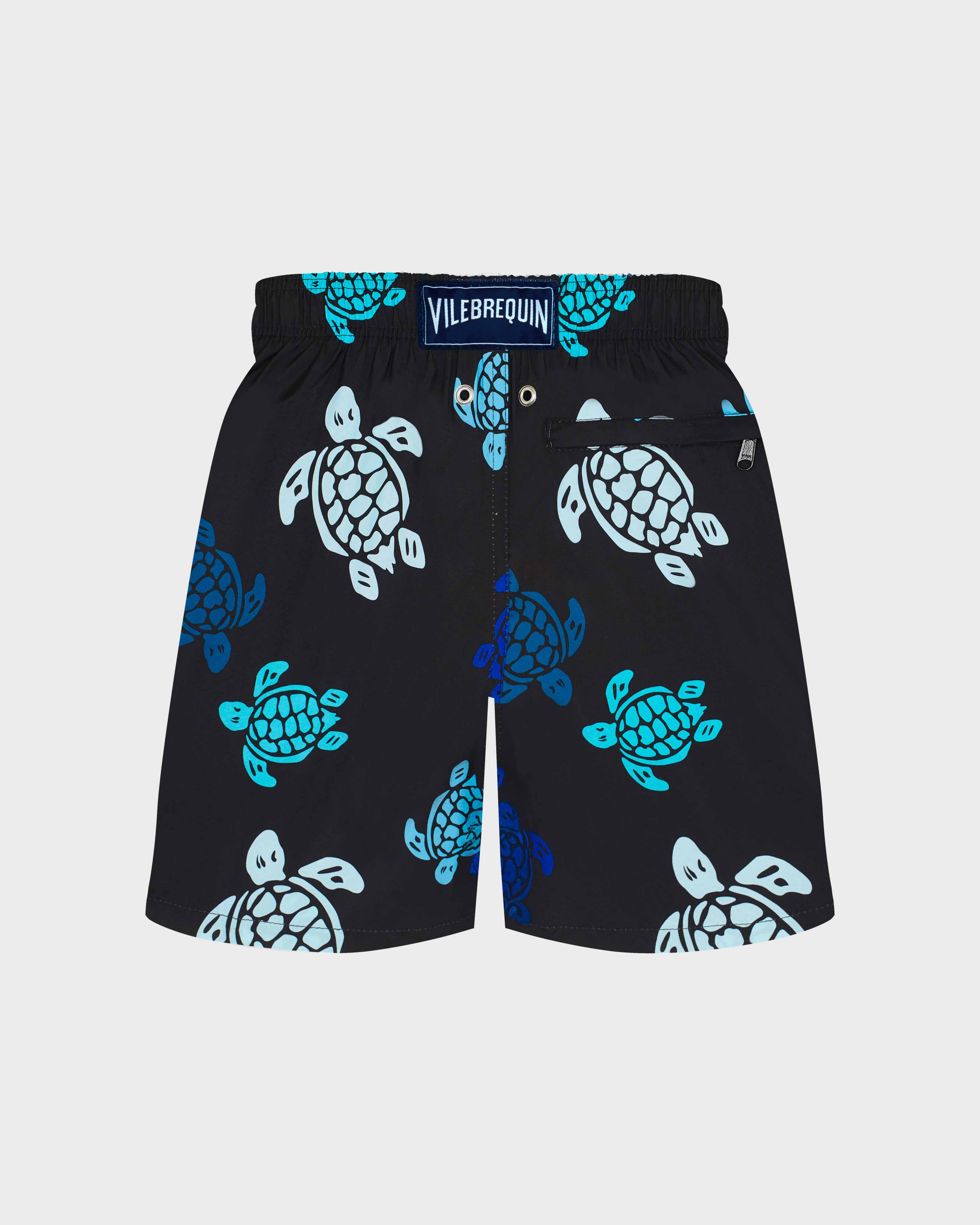 Boys Ultra-light and Packable Swim Shorts Tortues Multicolores BLACK back view