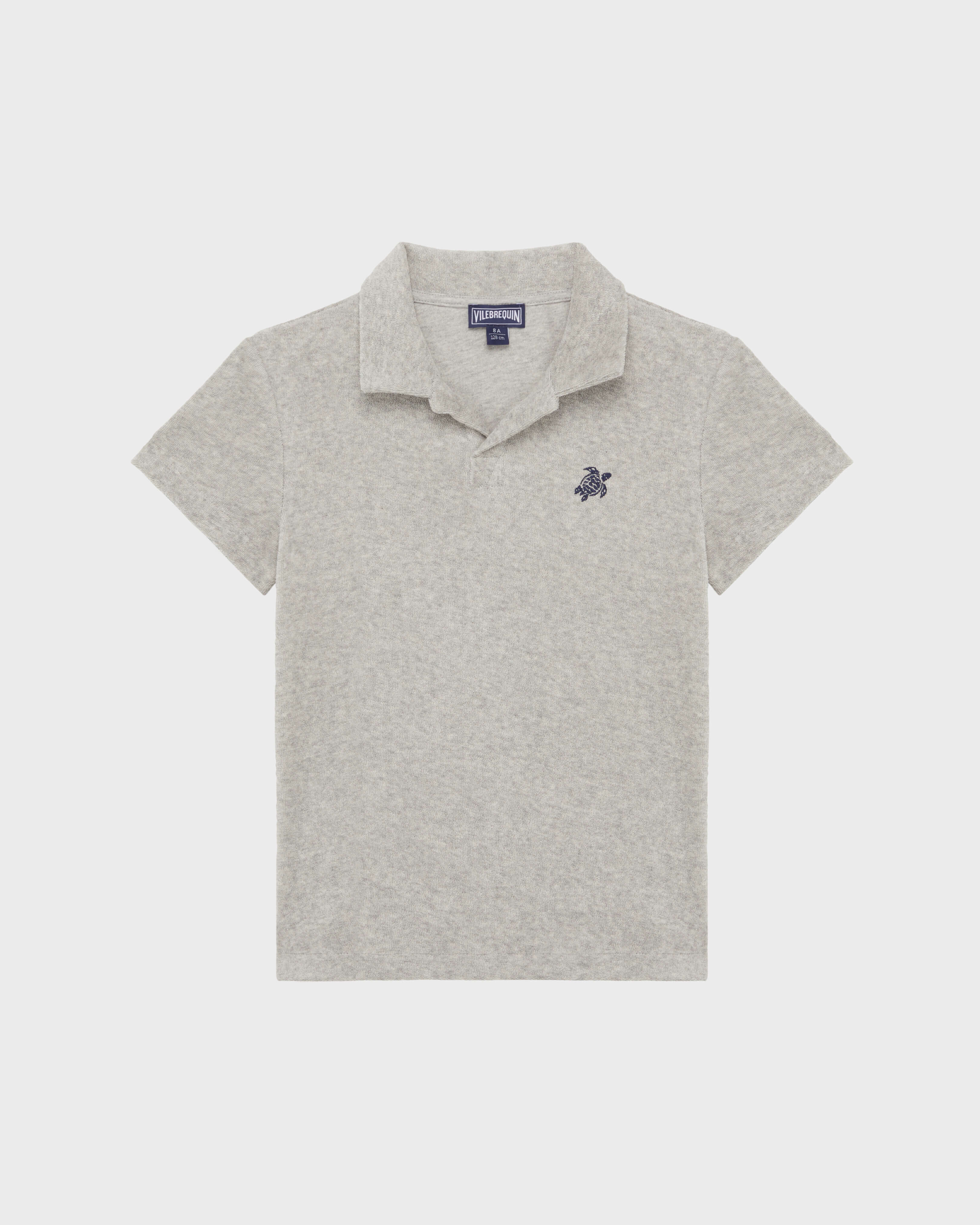 Boys Terry Polo Embroidered Turtle HEATHER GREY front view