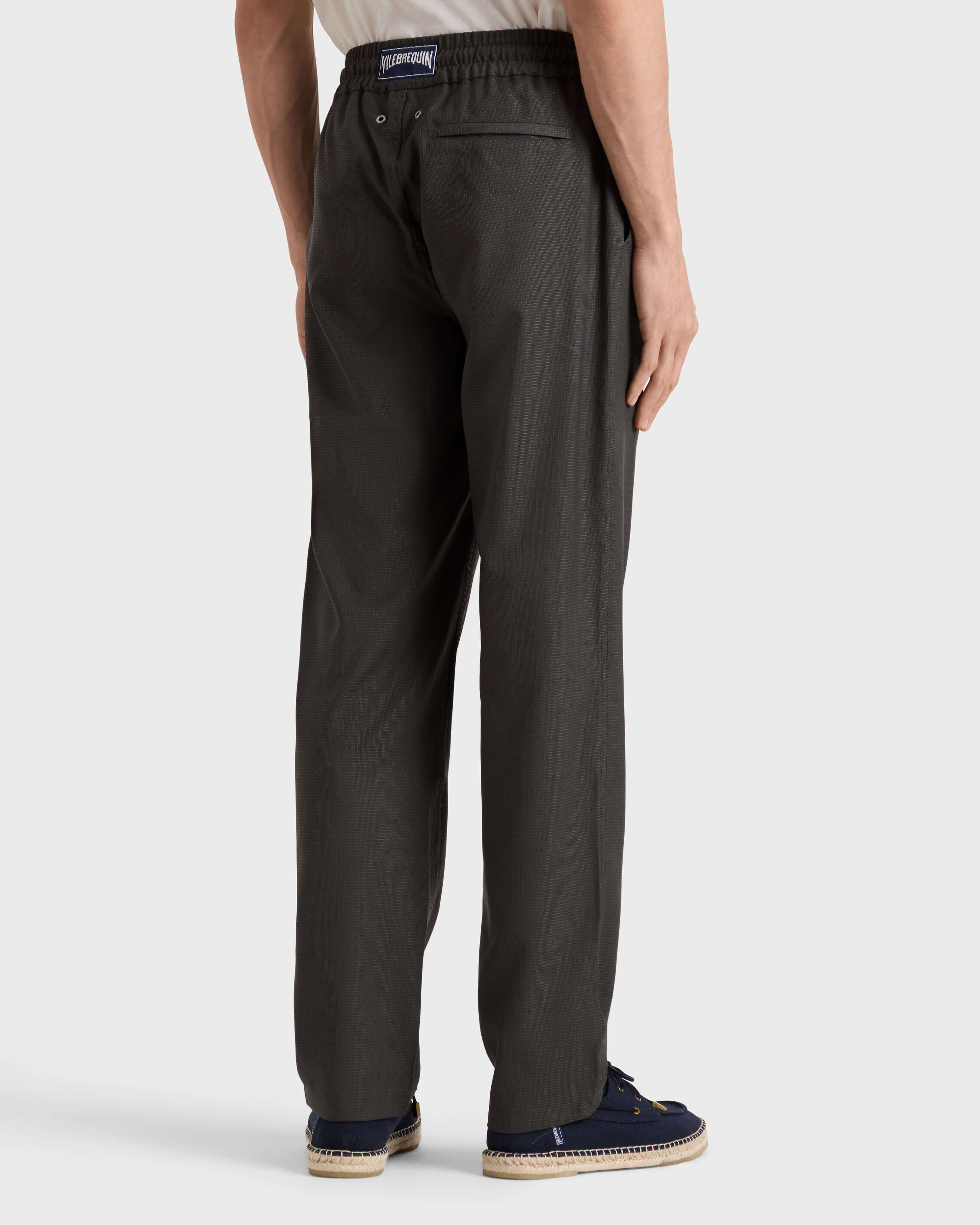 Pantalon en laine Super 120's homme Micro Carreaux KAKI backworn view