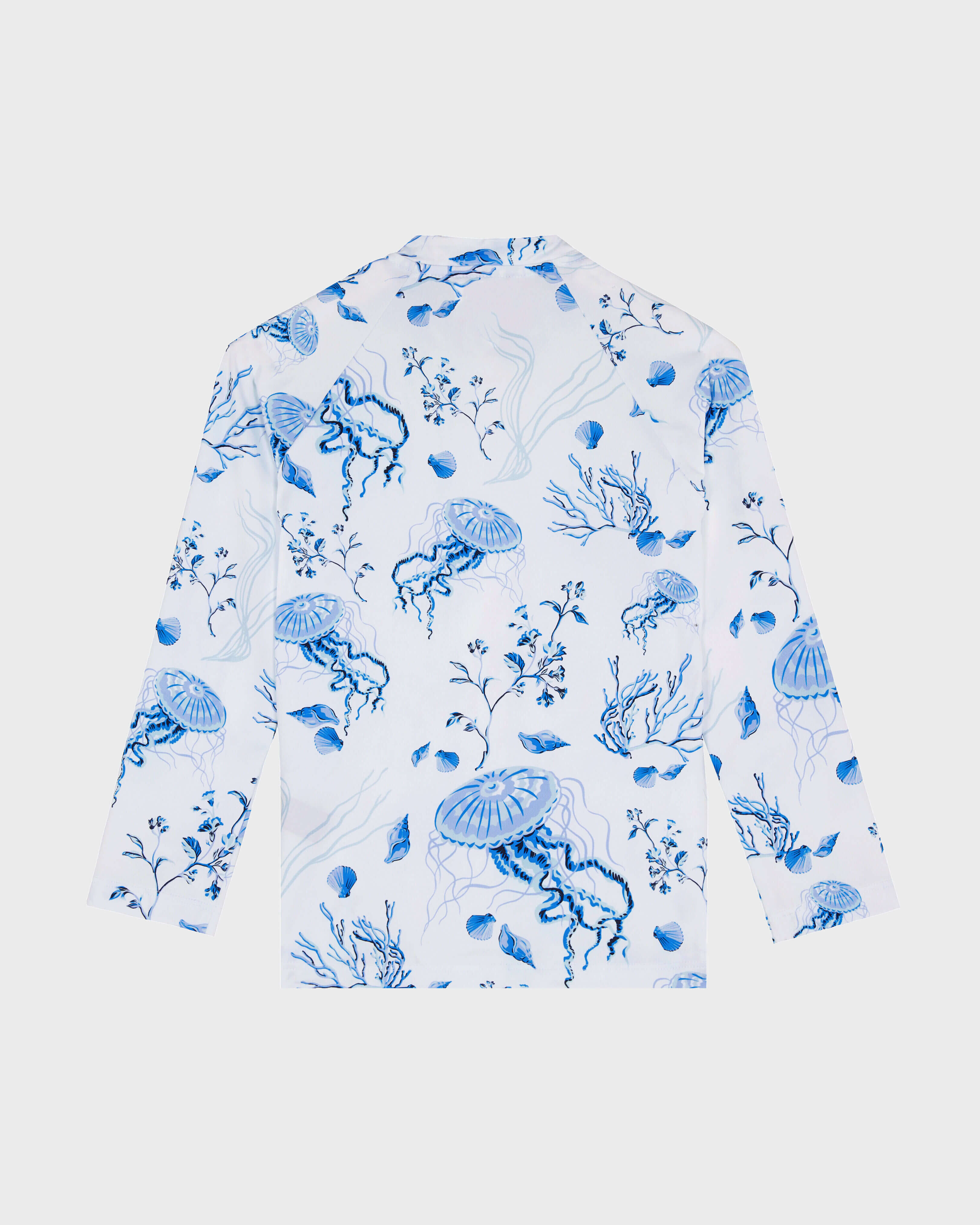 Girls Zipped Long Sleeves Rashguard Medusa and Shells WHITE back view