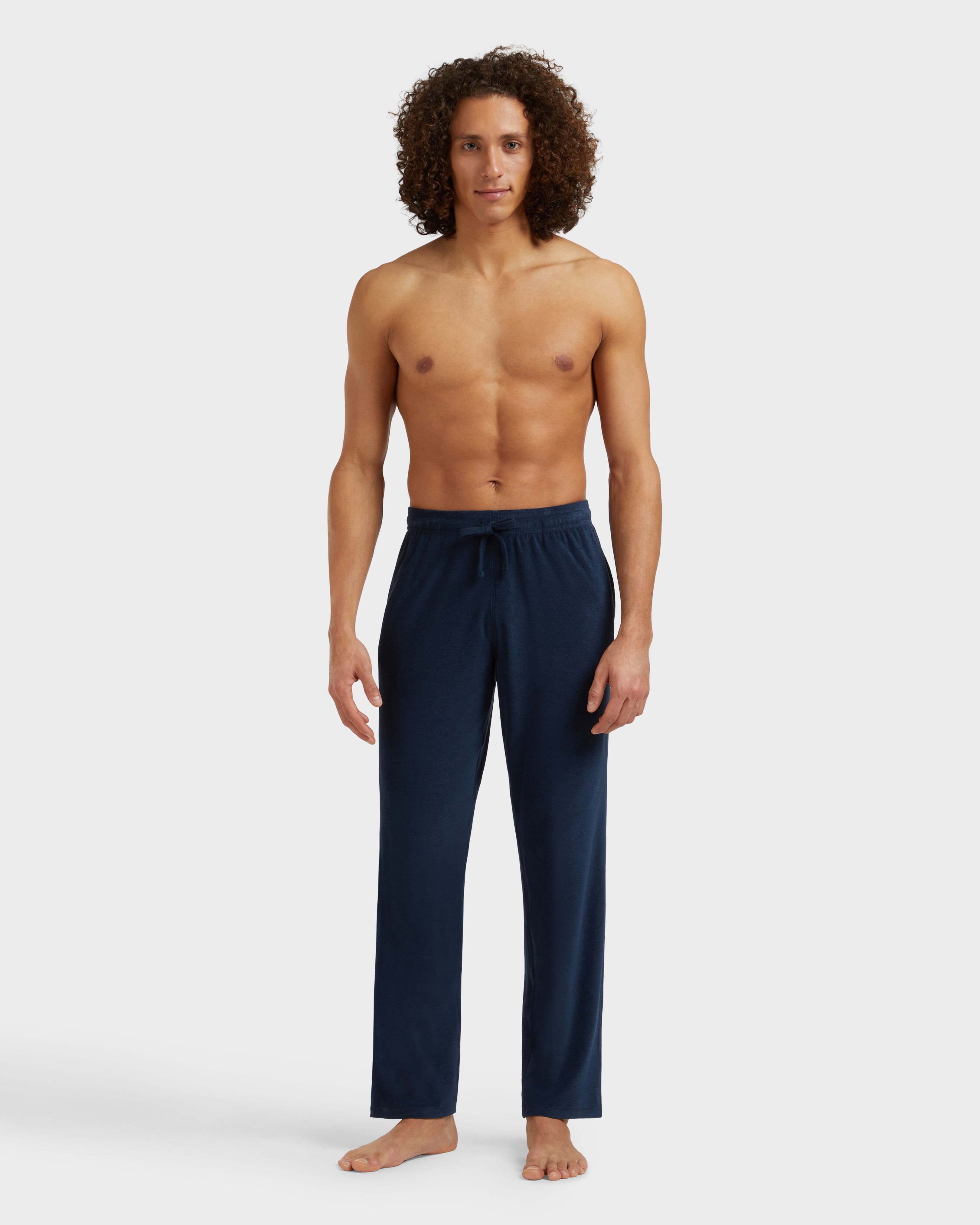 Men Terry Pants Solid NAVY frontworn view