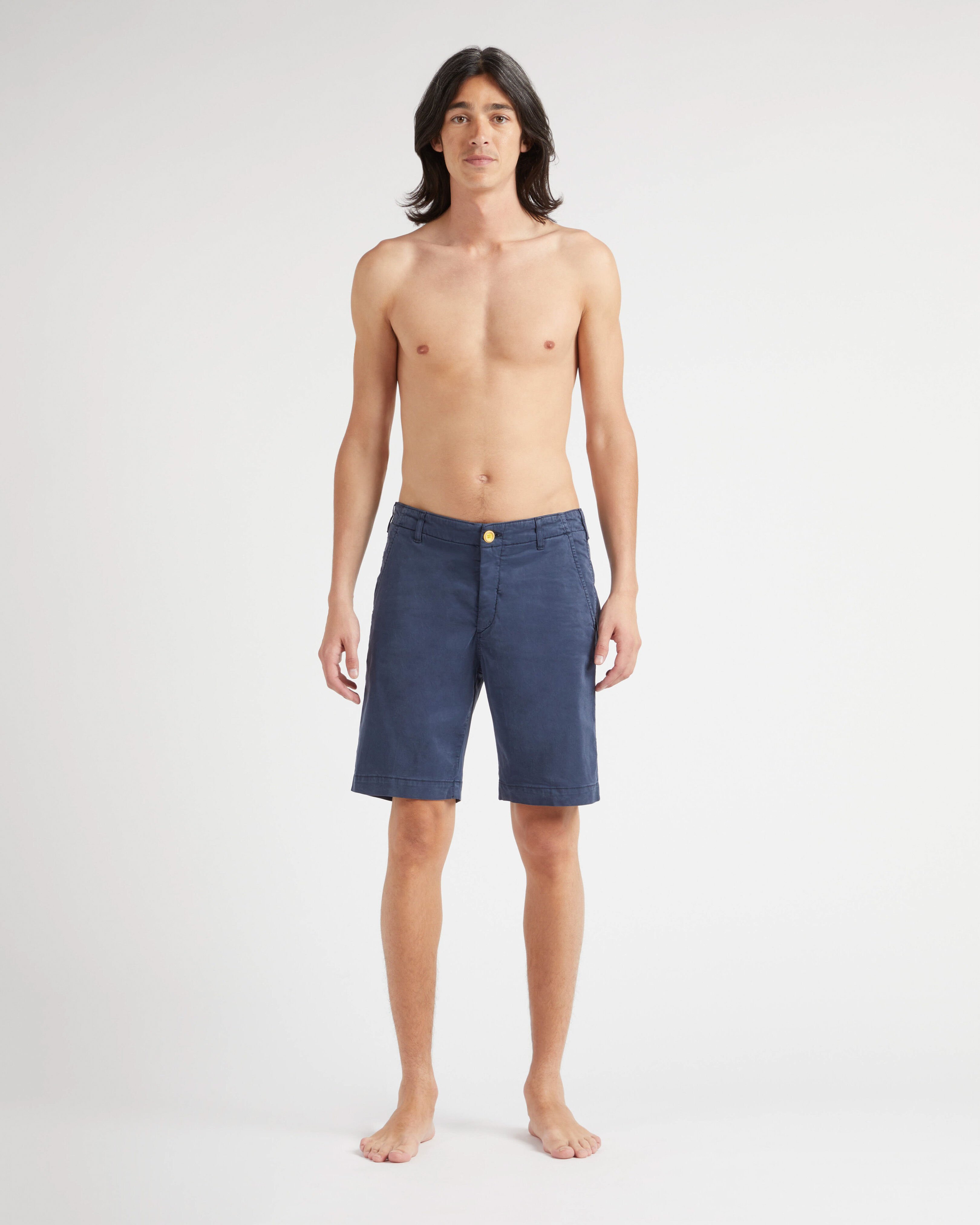 Men Tencel Satin Bermuda Shorts Solid NAVY frontworn view