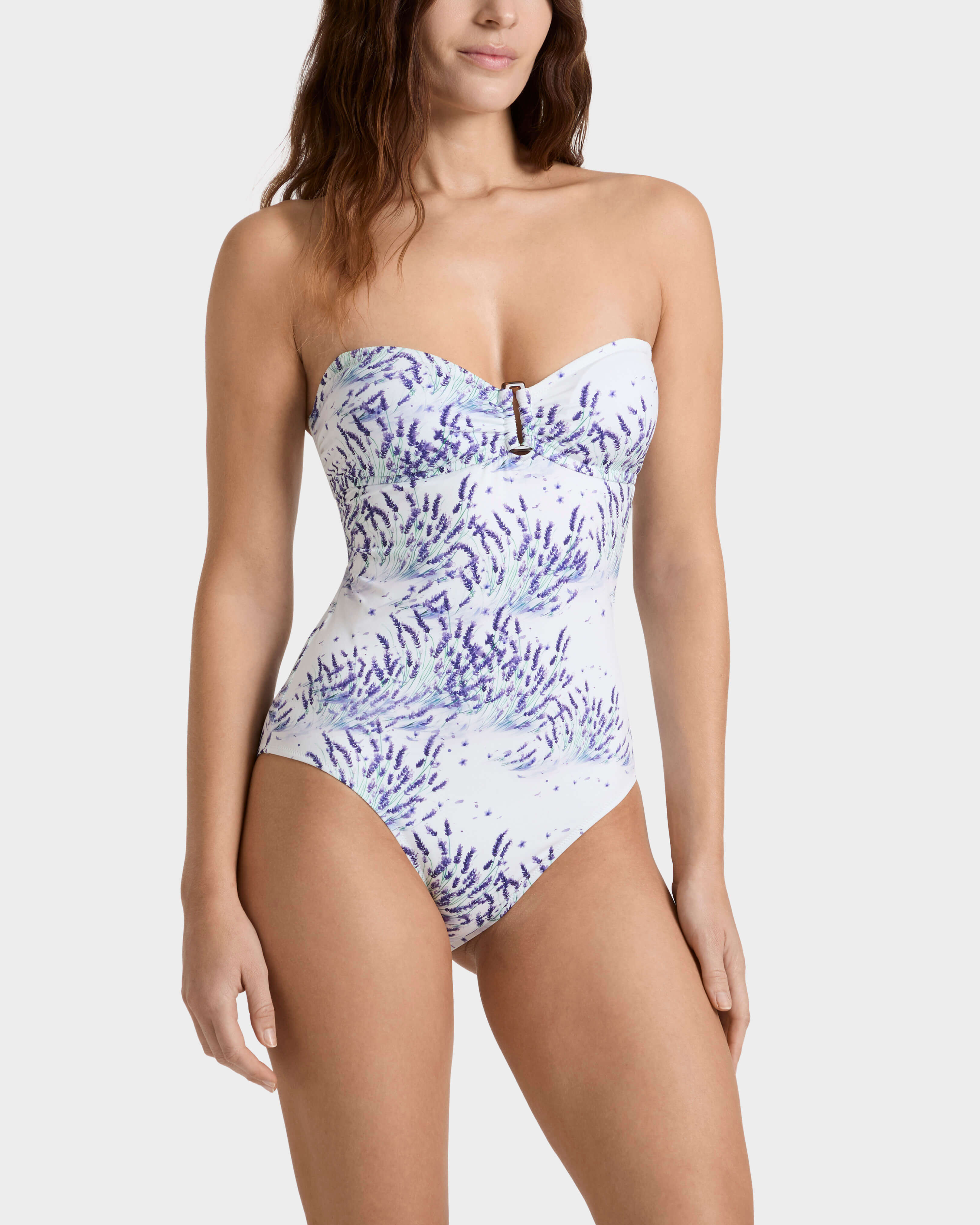 Maillot de bain une pièce bandeau femme Lavender BLANC frontworn view
