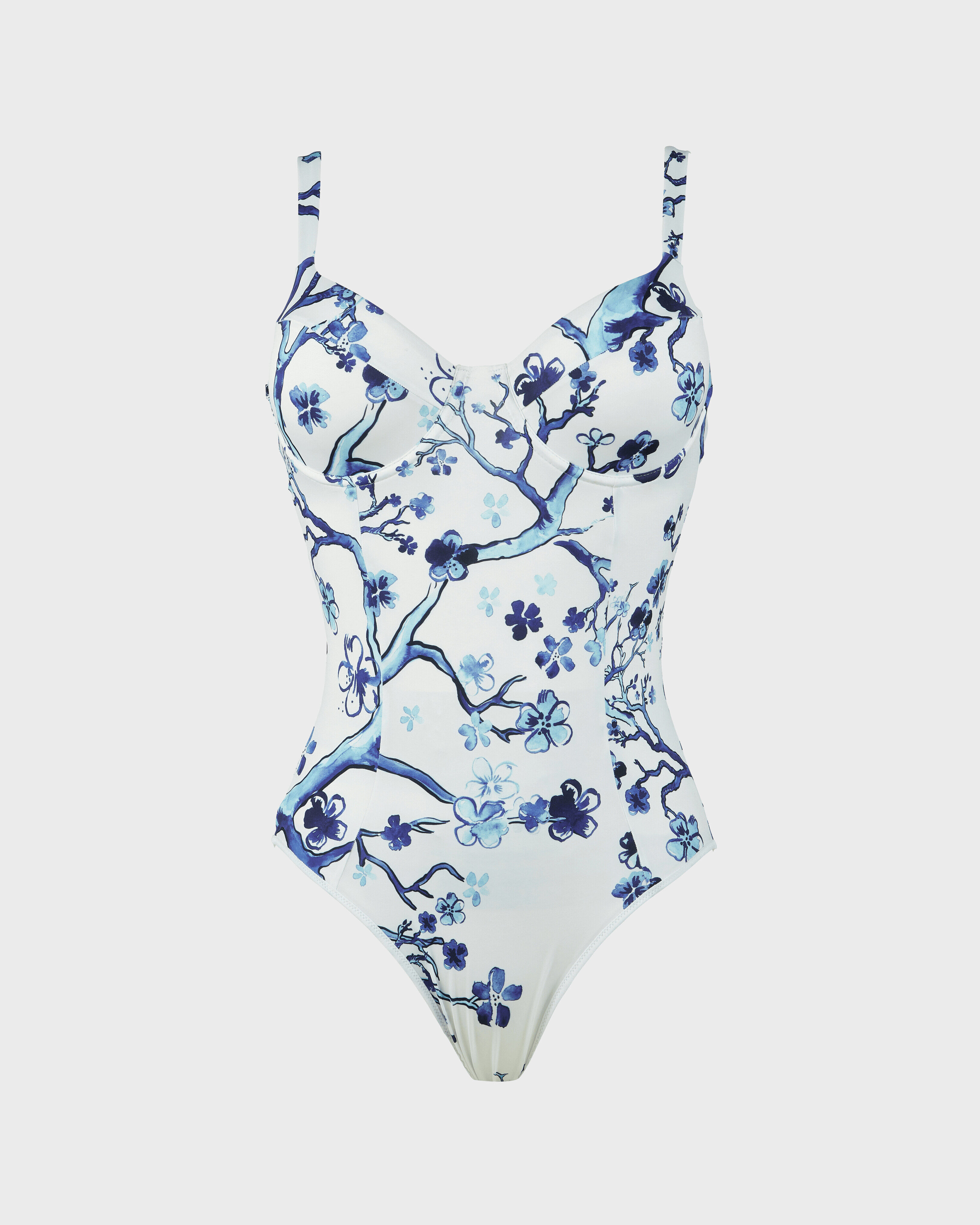 Cherry Blossom Badeanzug mit V-Ausschnitt für Damen SEA BLUE front view