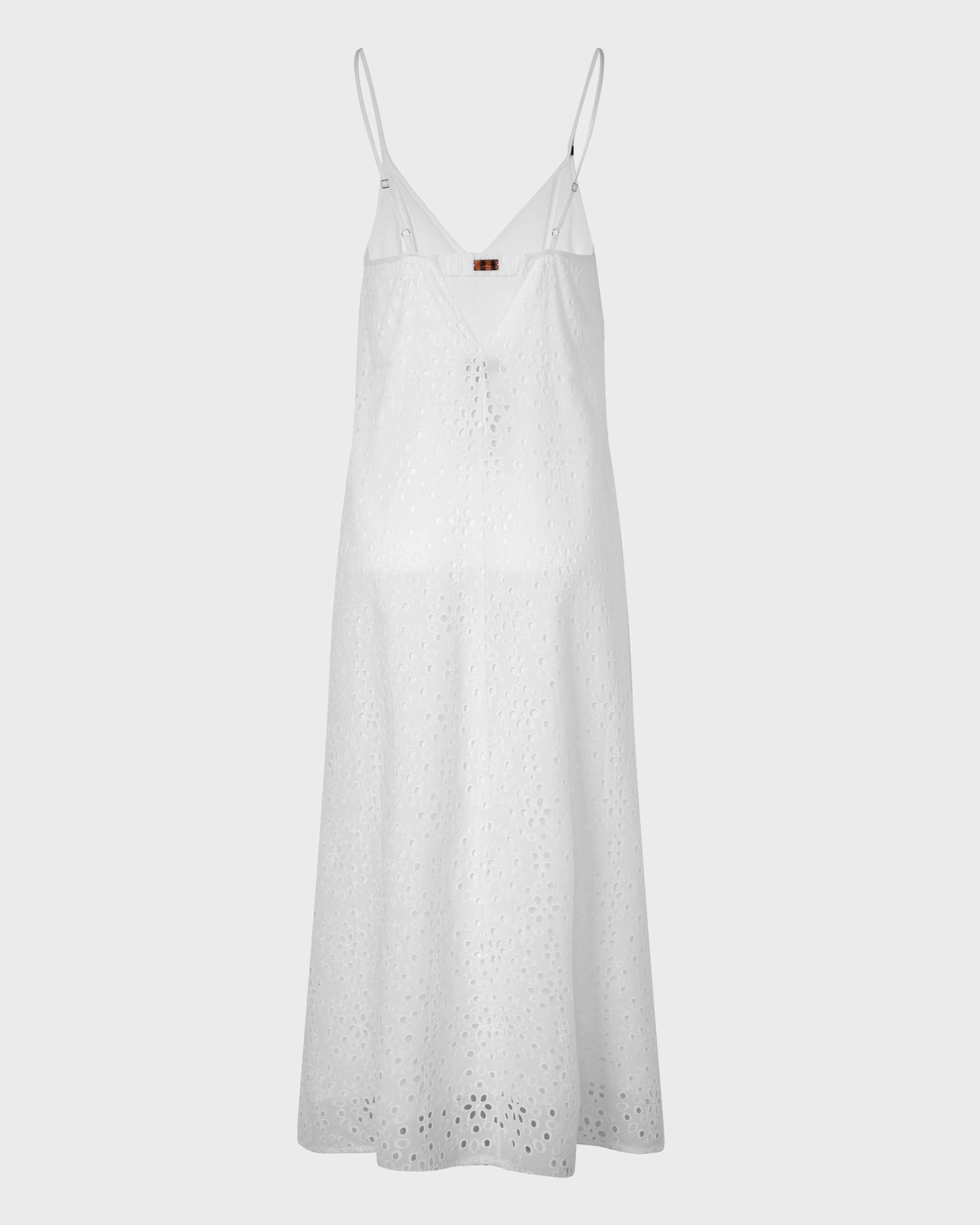 Vestido largo para mujer de bordado inglés con espalda en V BLANCO back view