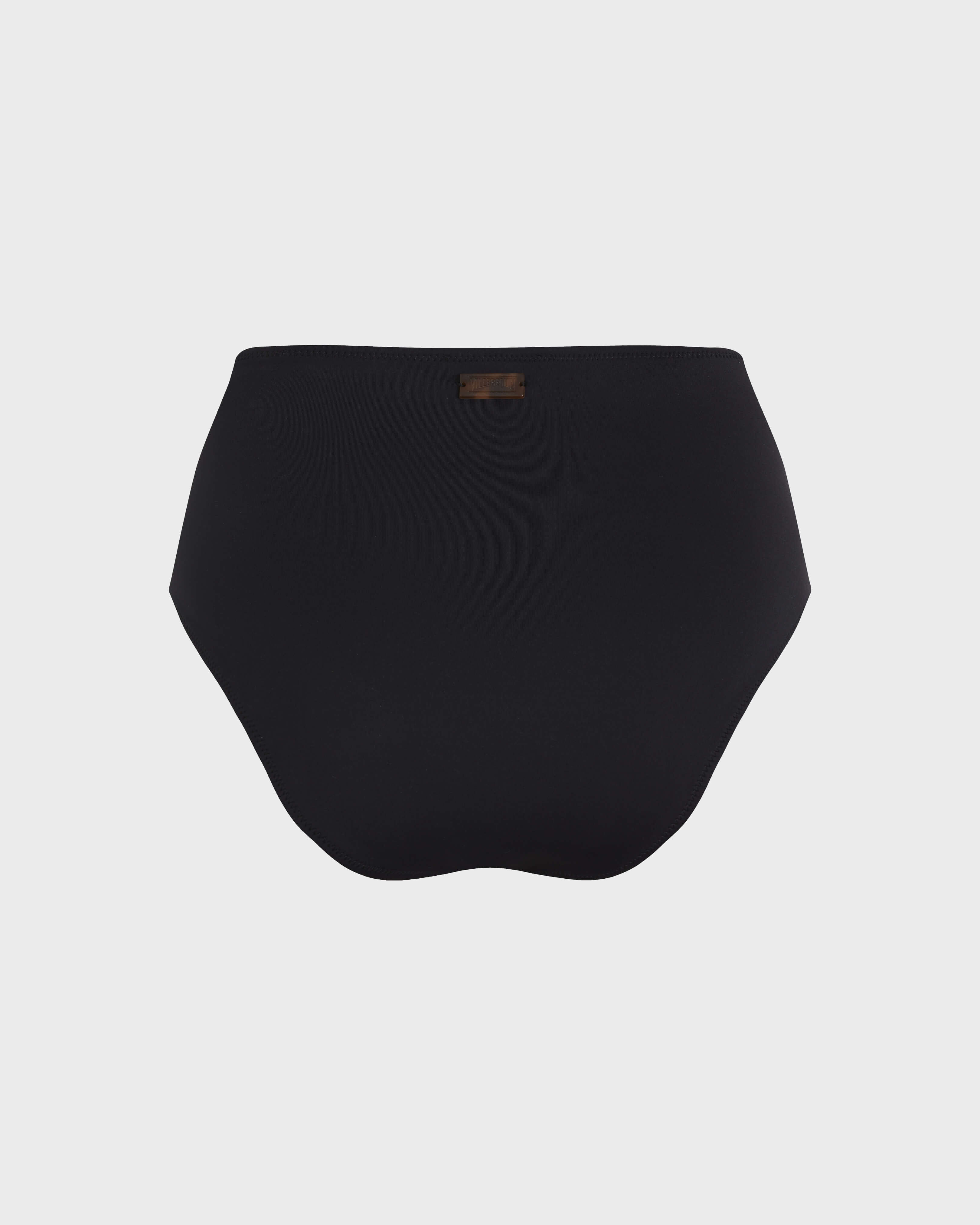 Braguita de bikini de talle alto de color liso para mujer NEGRO back view