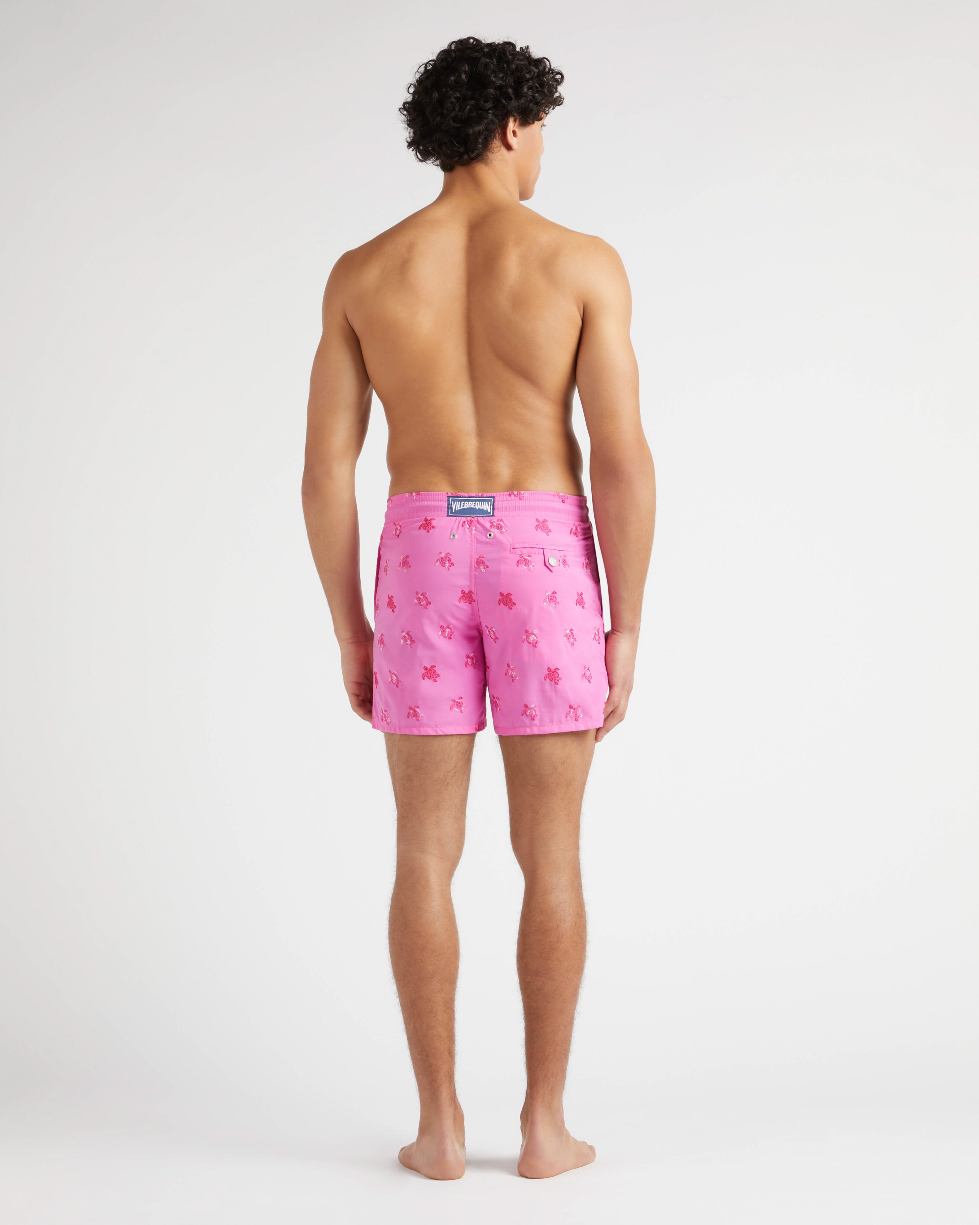 Men Swim Trunks Embroidered Micro Ronde des Tortues Diagonale - Limited Edition OLEANDER backworn view