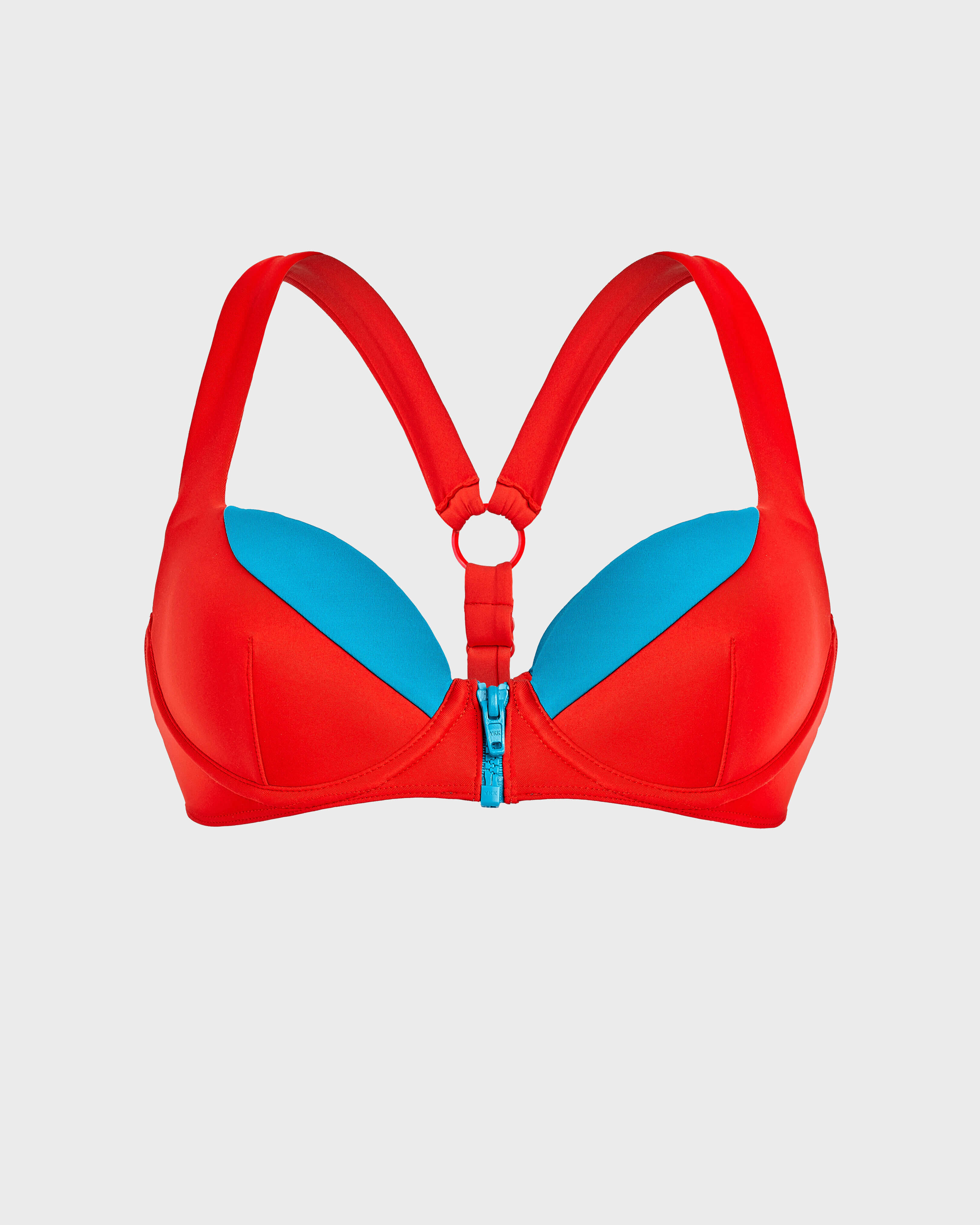 Women contrasted Bikini top with underwires - Vilebrequin x JCC+ - Limited Edition RED POLISH front view