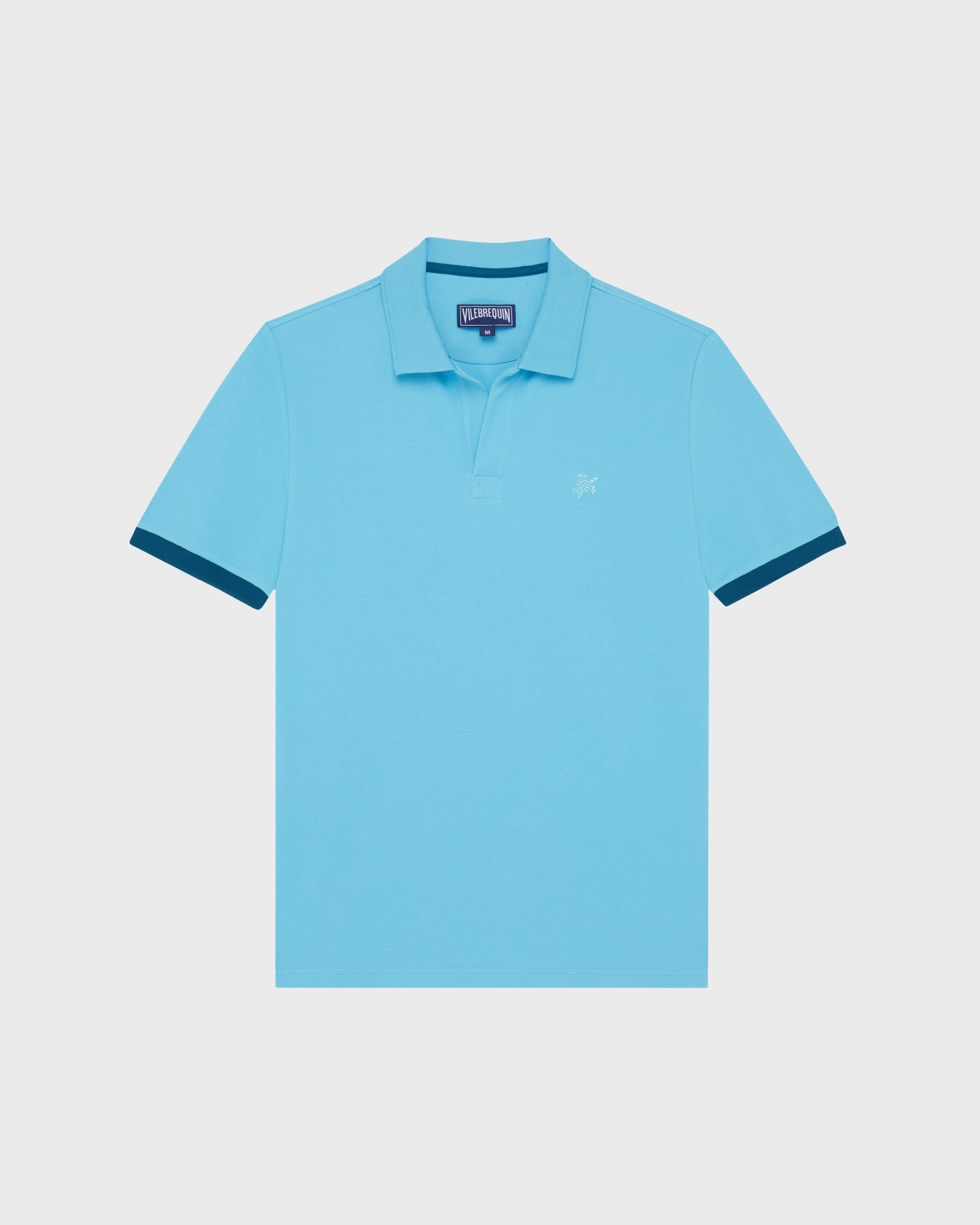 Men Cotton Pique Polo Shirt Solid BLUE TOPAZ front view