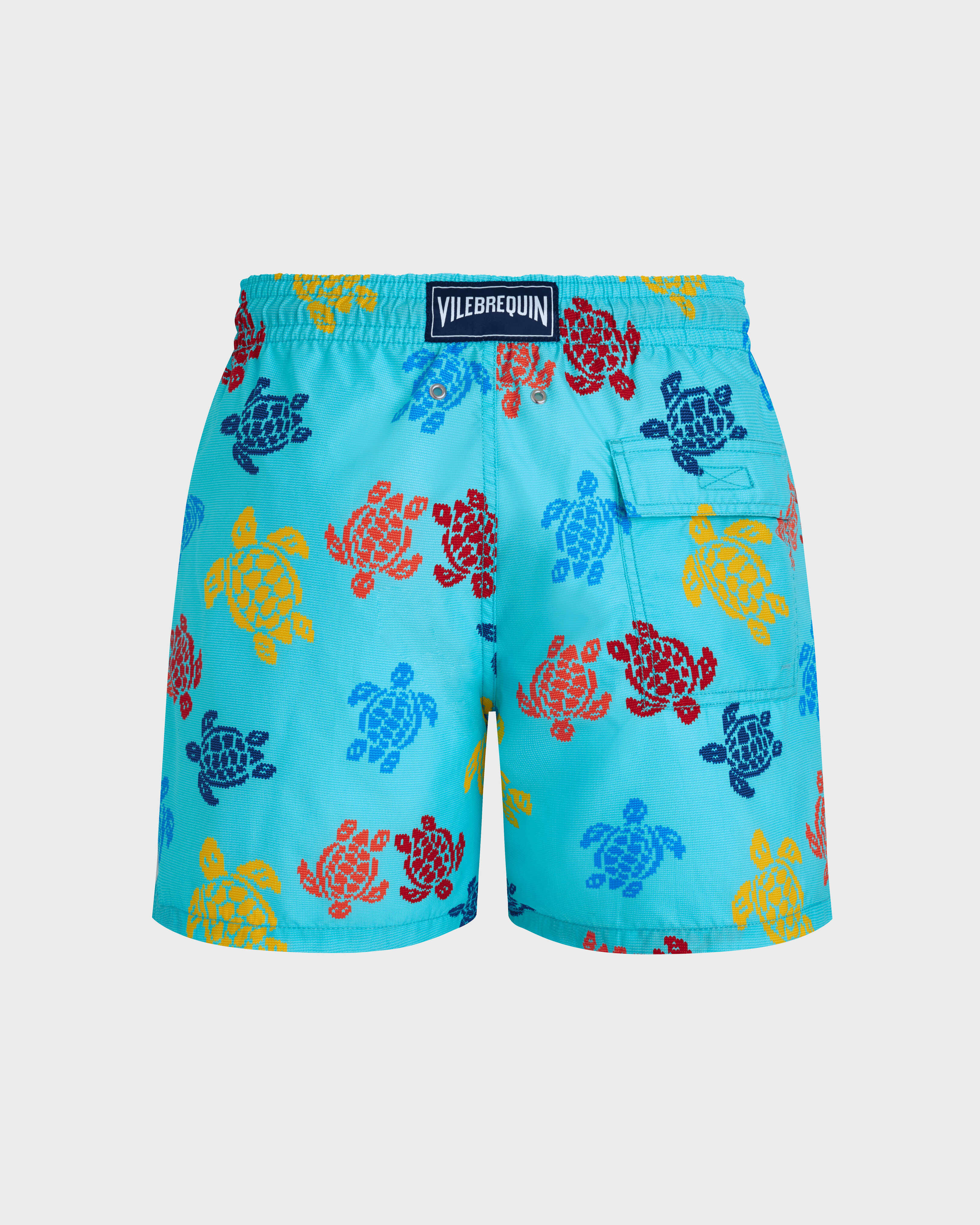 Men Swim Shorts Ronde des Tortues Tricot - Vilebrequin x Falke LAZULII BLUE back view