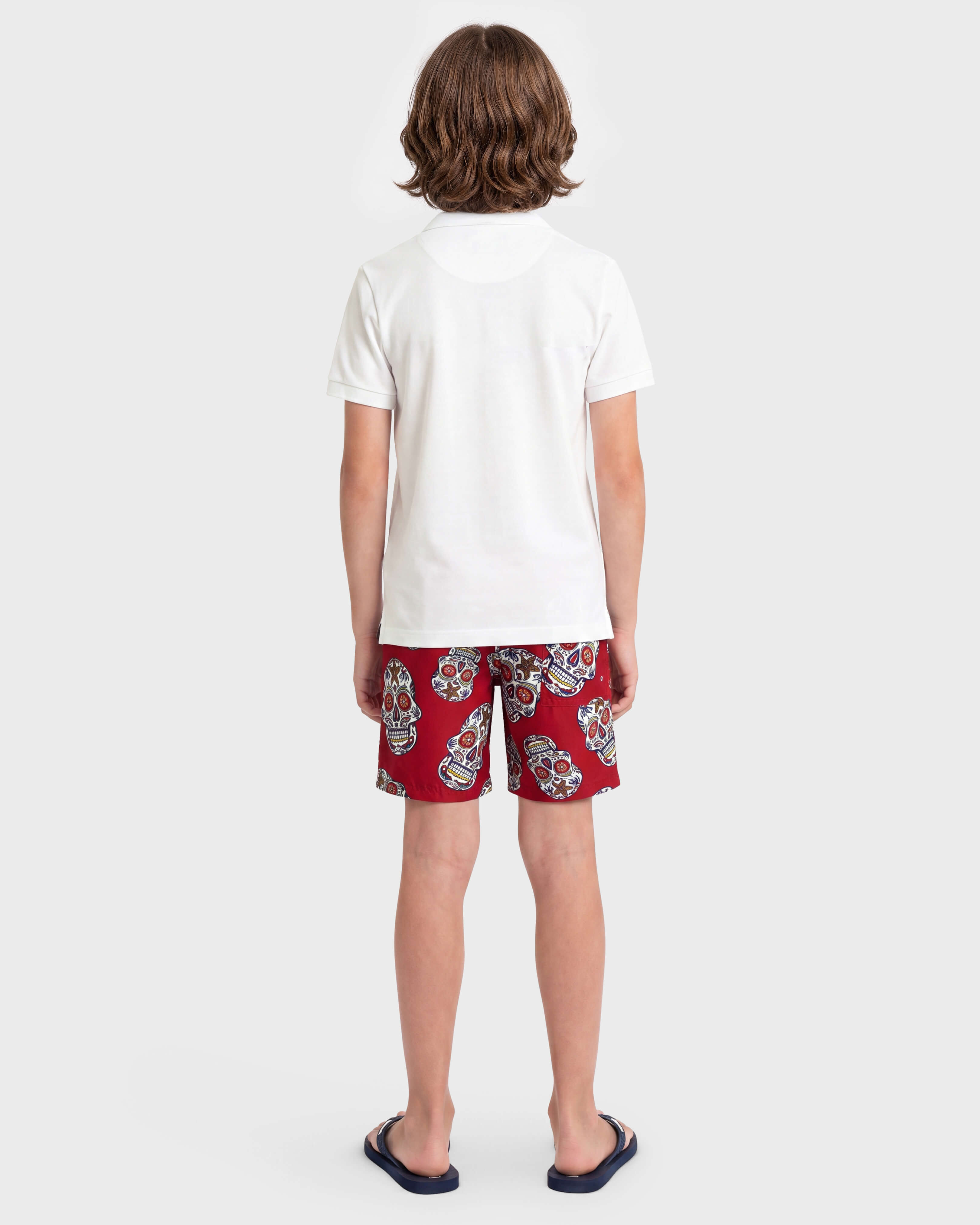 Boys Swim shorts Día de Muertos LIPSTICK backworn view