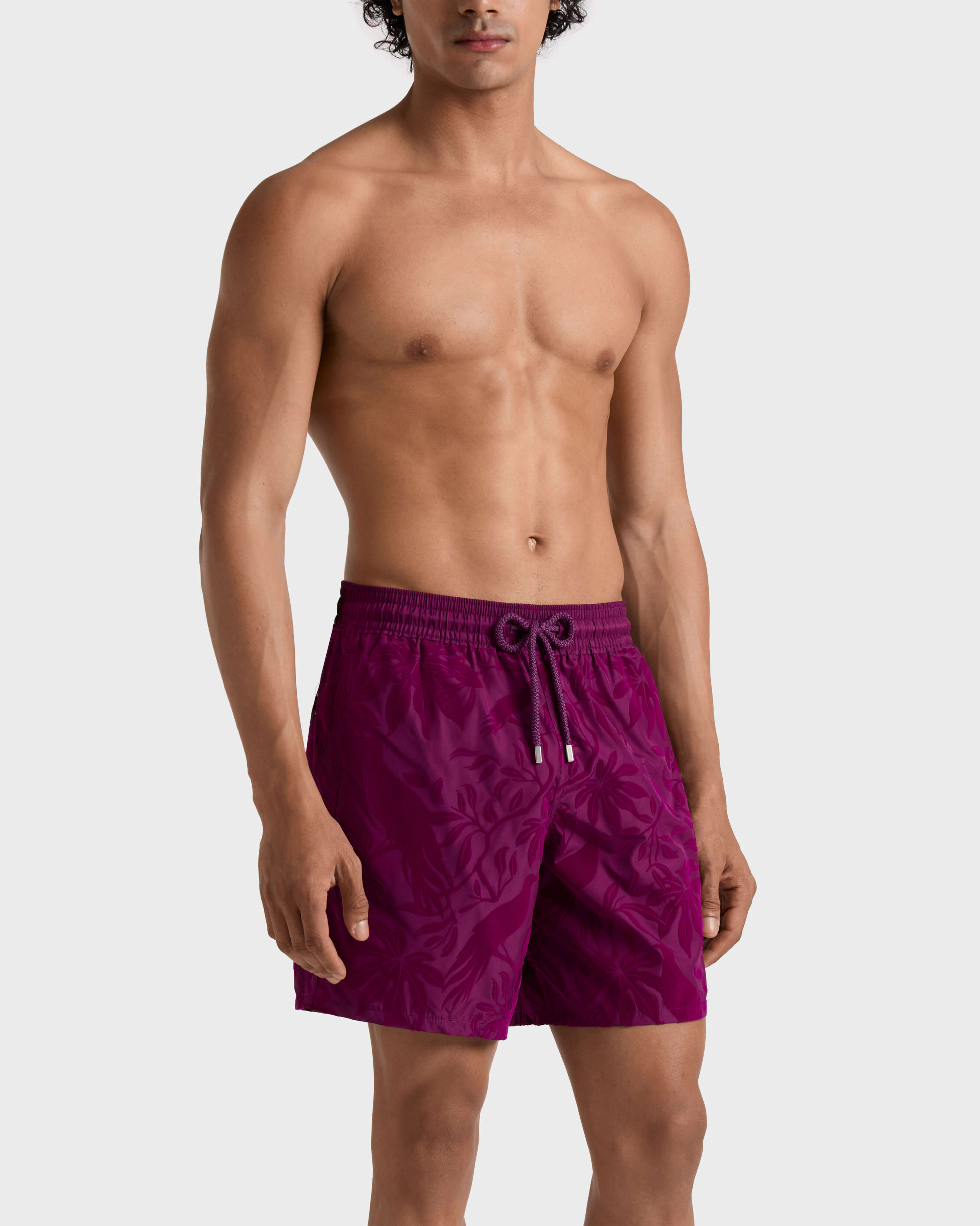 Men Ultra-light and packable Swim Shorts Flocked Birds of paradise KERALA frontworn view