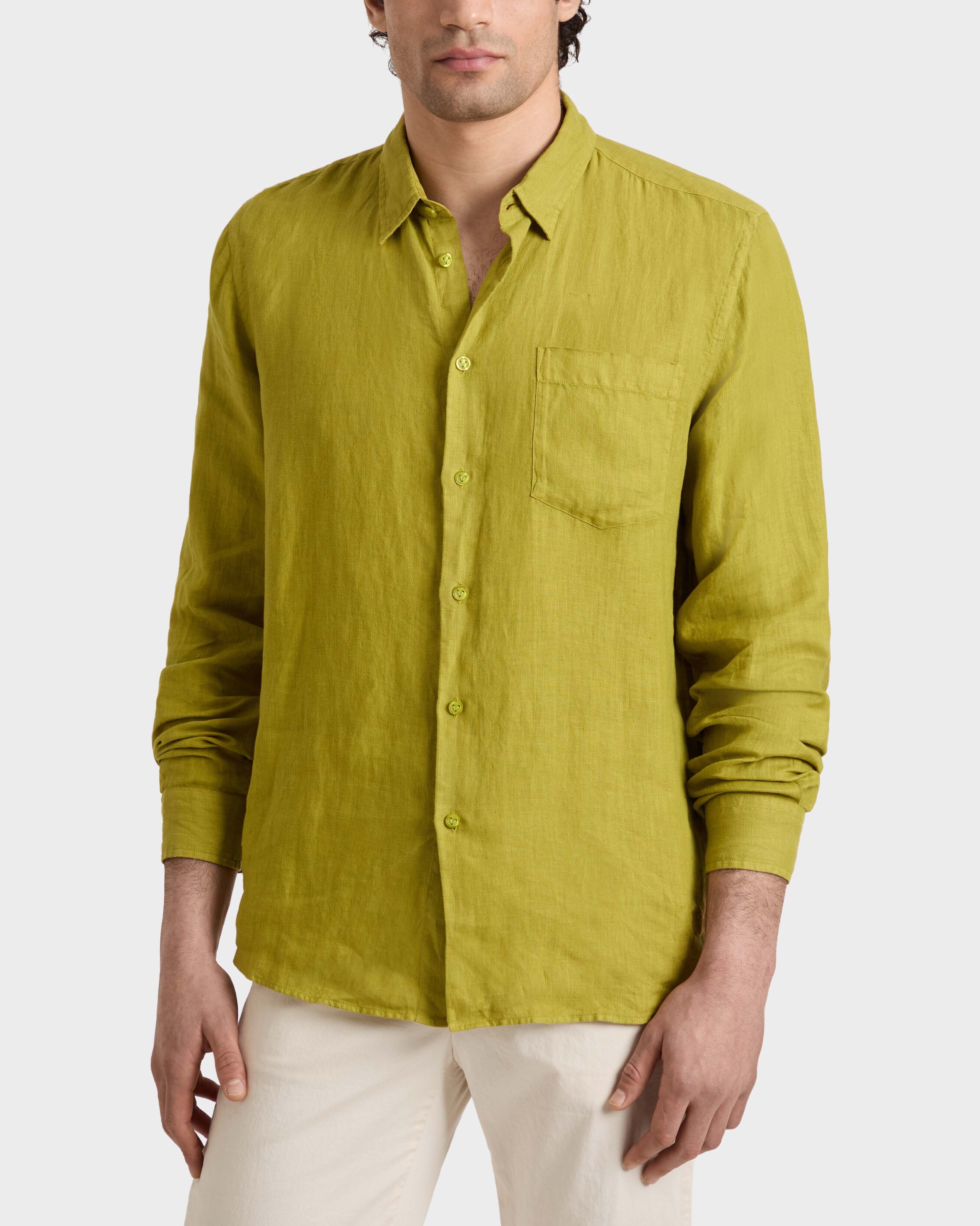 Men Linen Shirt Solid WORMWOOD frontworn view