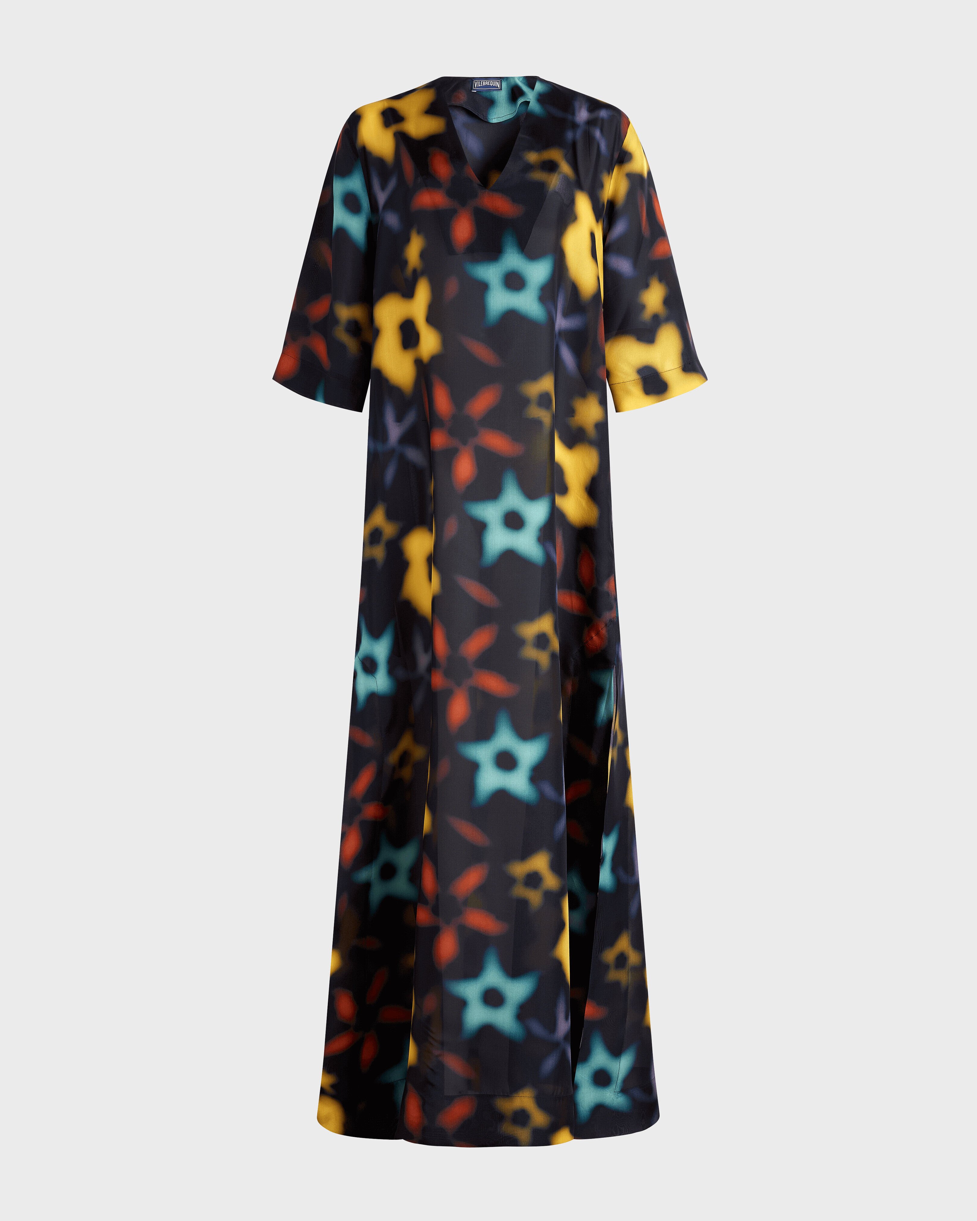 Women Silk Kaftan Blurred NAVY front view