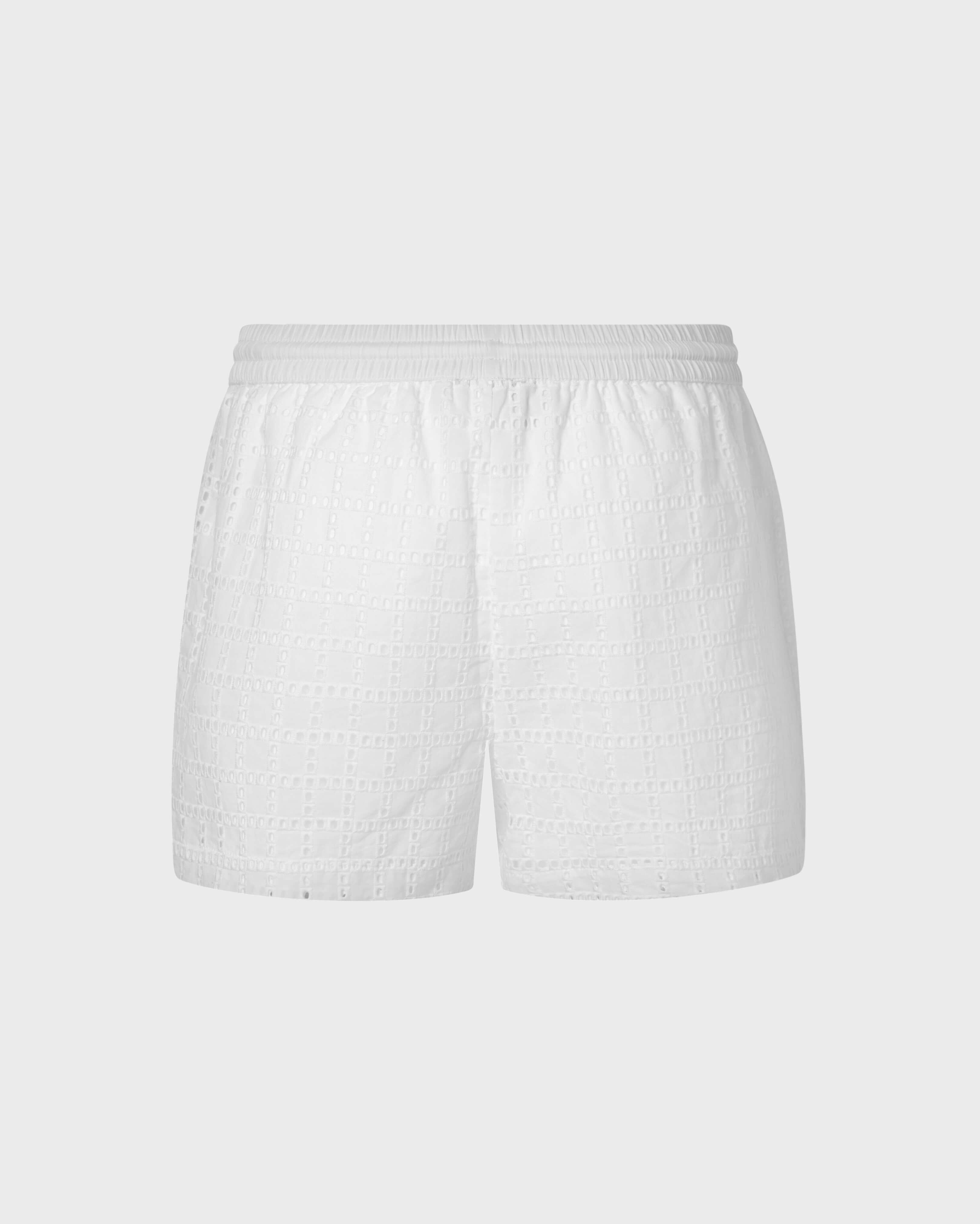 Pantalones cortos de bordado suizo geométrico para mujer BLANCO back view