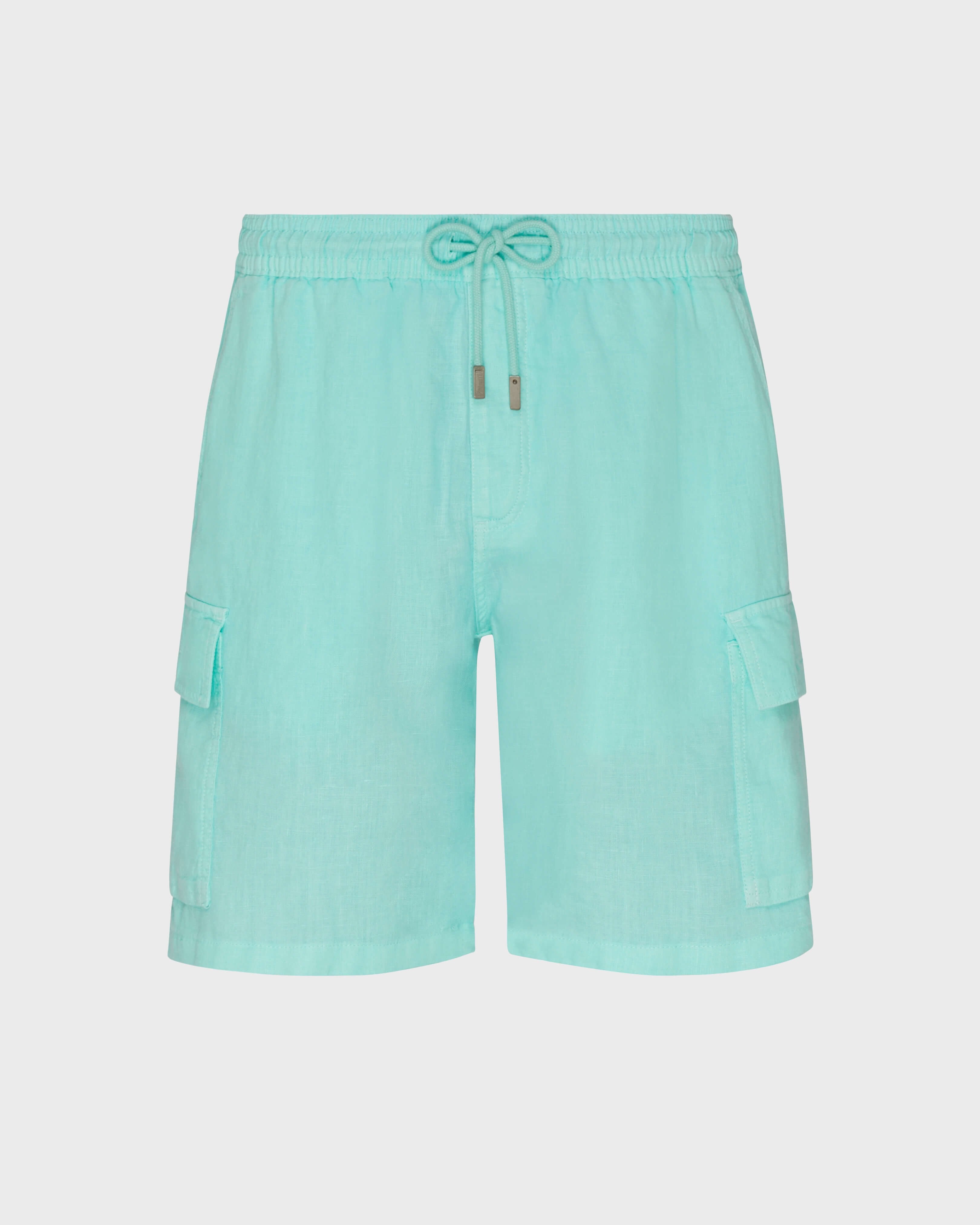 Men Linen Bermuda Shorts Cargo Pockets CARIBBEAN front view