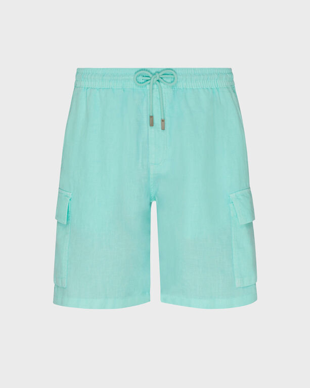 Vilebrequin - Einfarbige Leinen-bermudashorts Mit Cargotaschen Für Herren - Bermuda - Baie - Grün - Größe XXXL