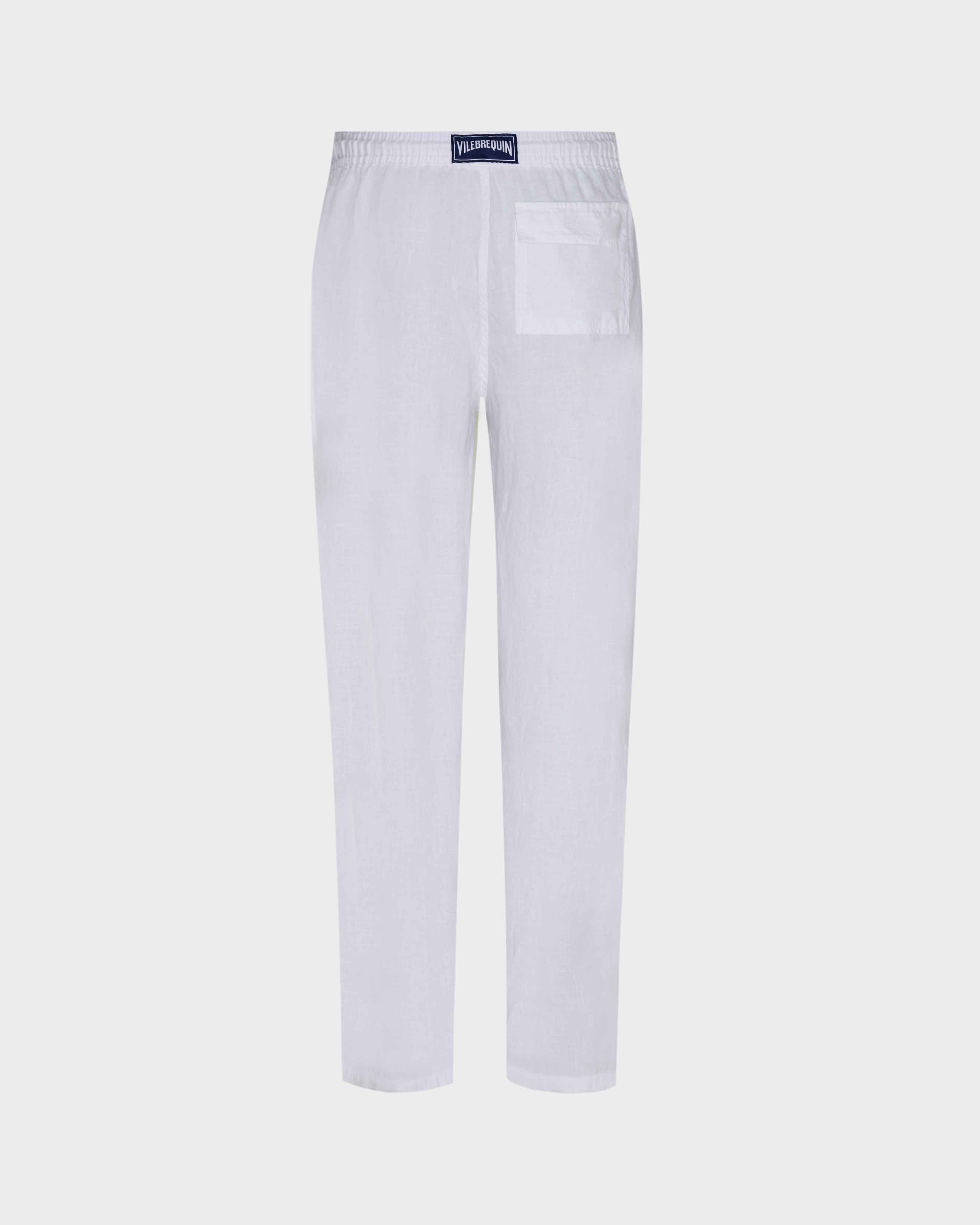 Men Linen Pants Regular Fit Solid WHITE back view