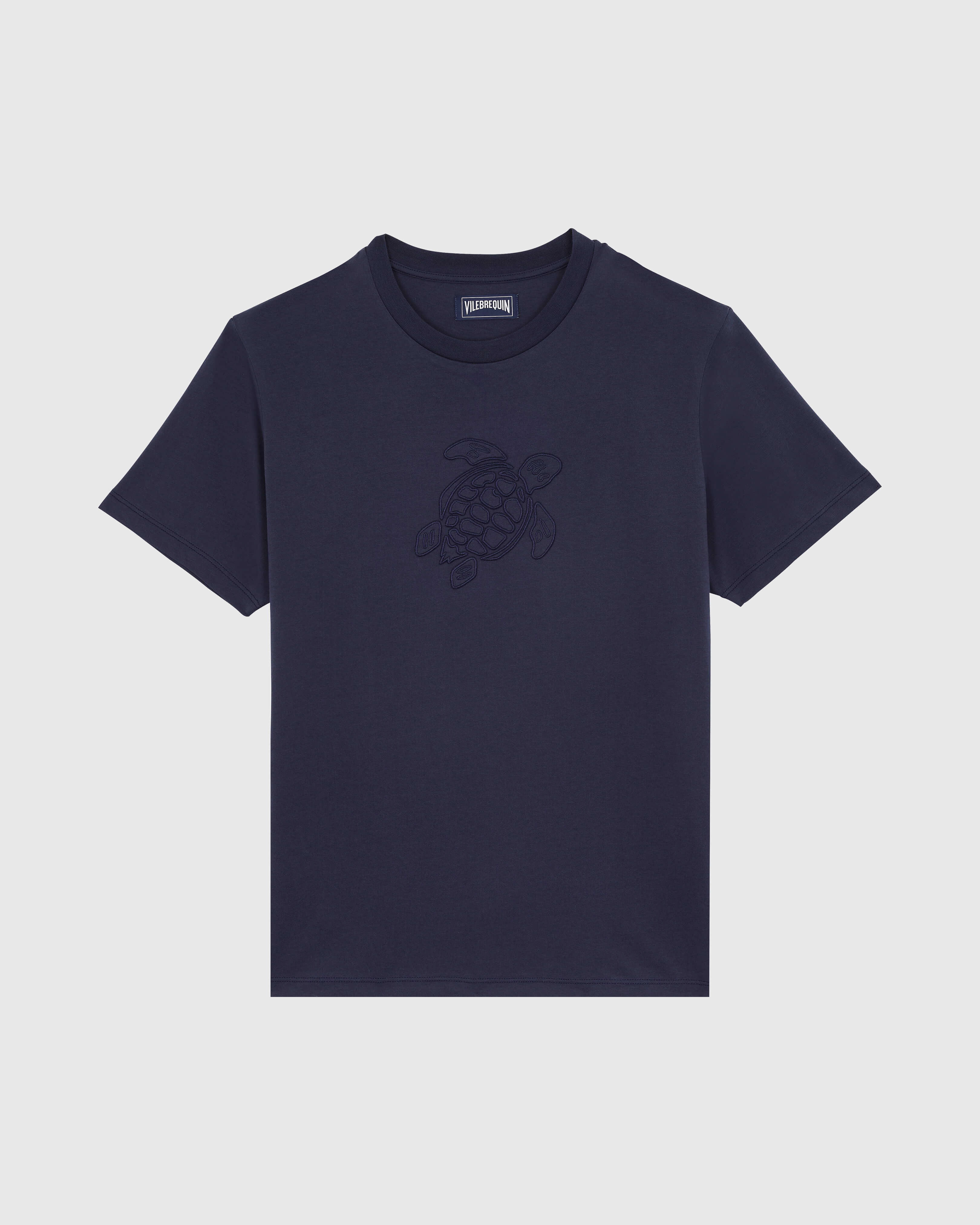 Men Cotton T-shirt Embroidered tone on tone Turtle NAVY front view
