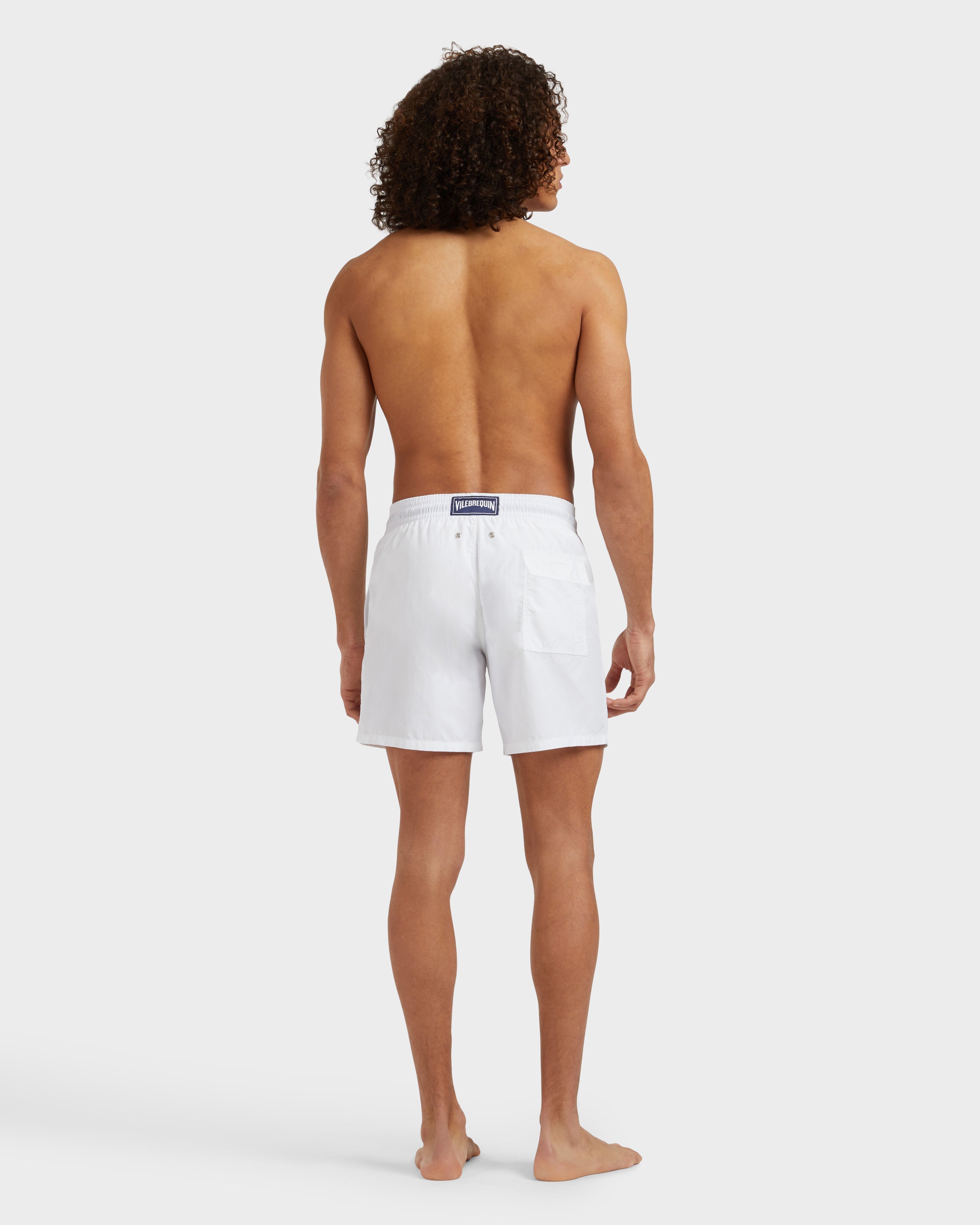 Men Swim Shorts Embroidered Whale WHITE backworn view