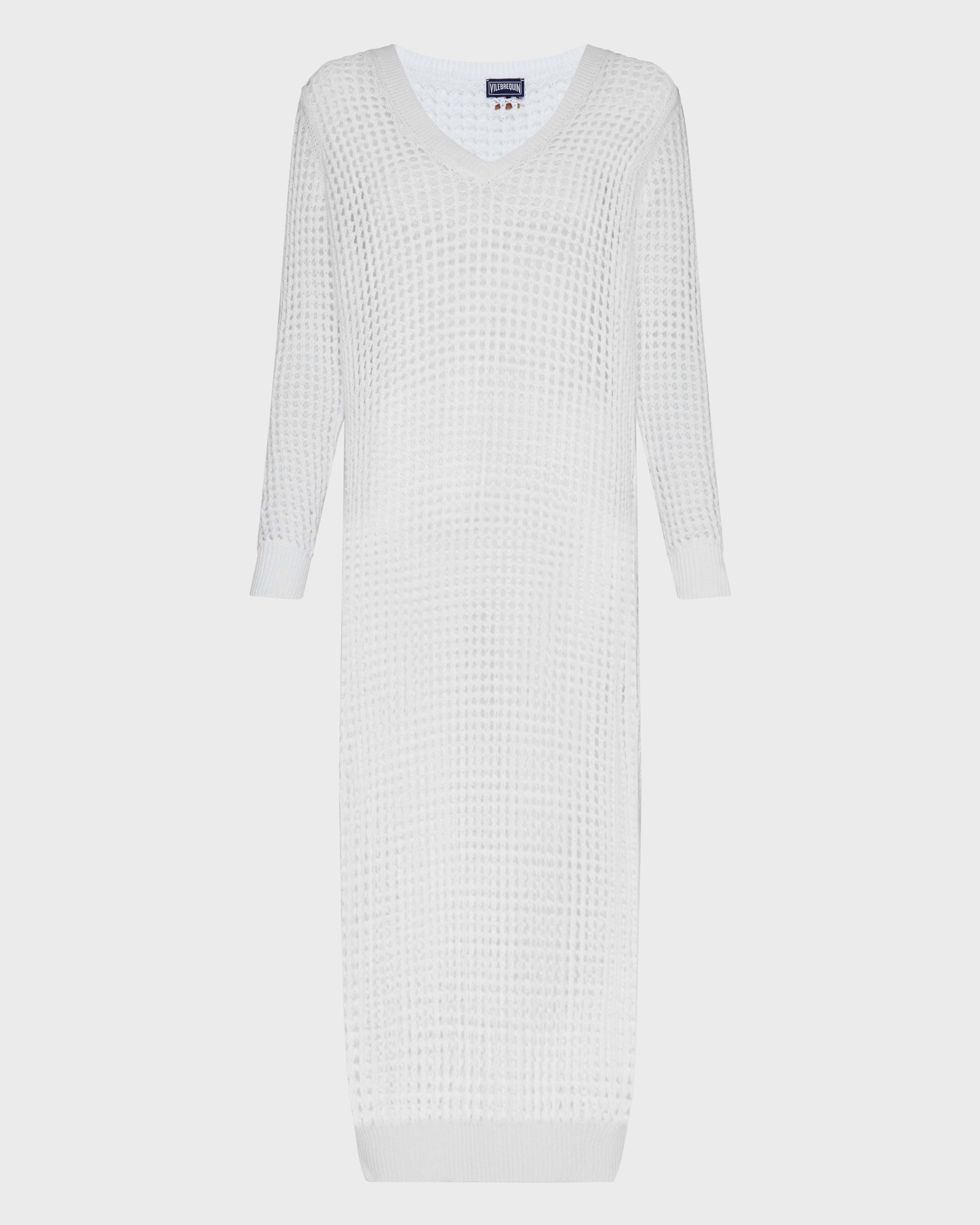 Robe en crochet femme unie BLANC front view