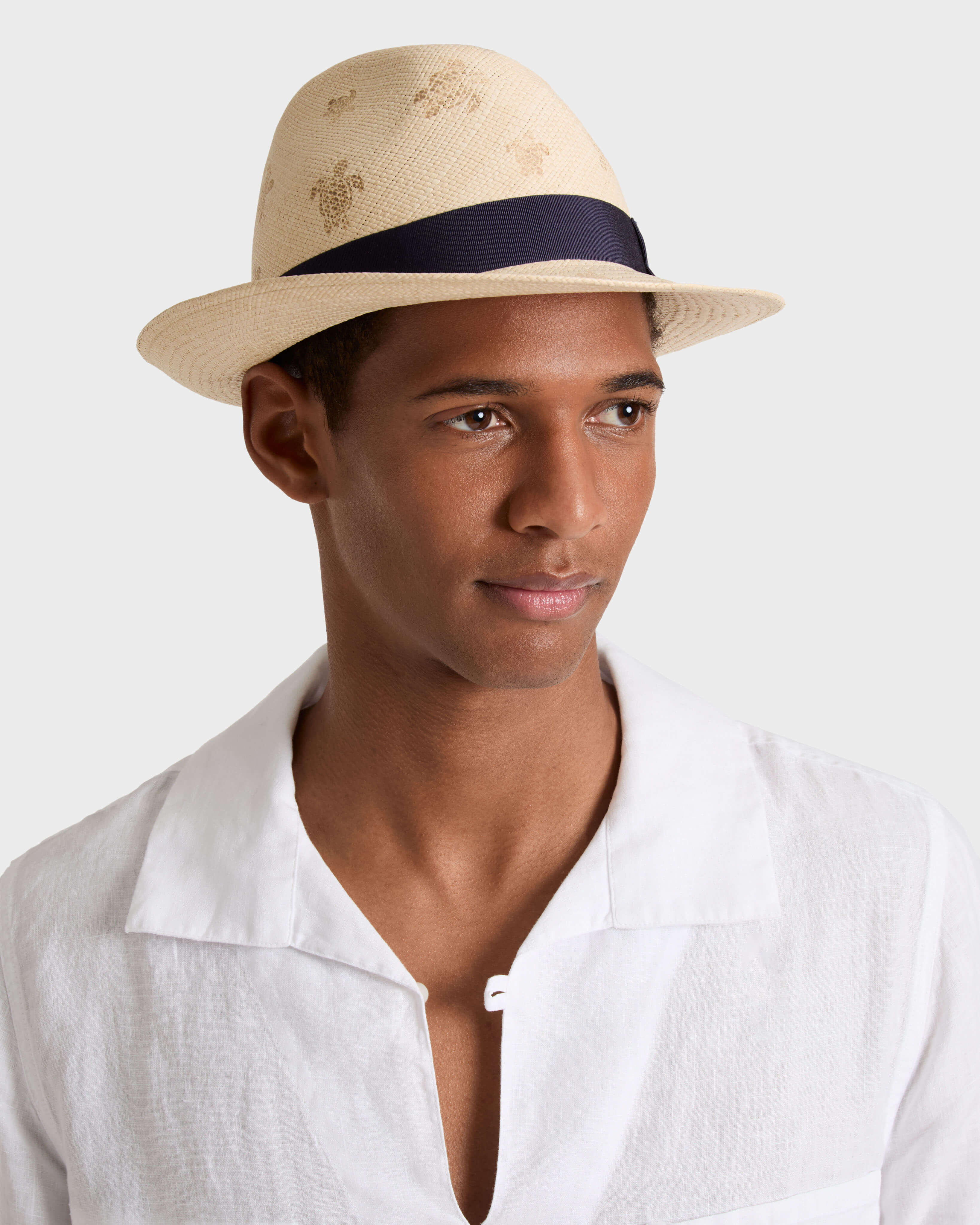 Men Straw Hat Vilebrequin x Borsalino SAND backworn view