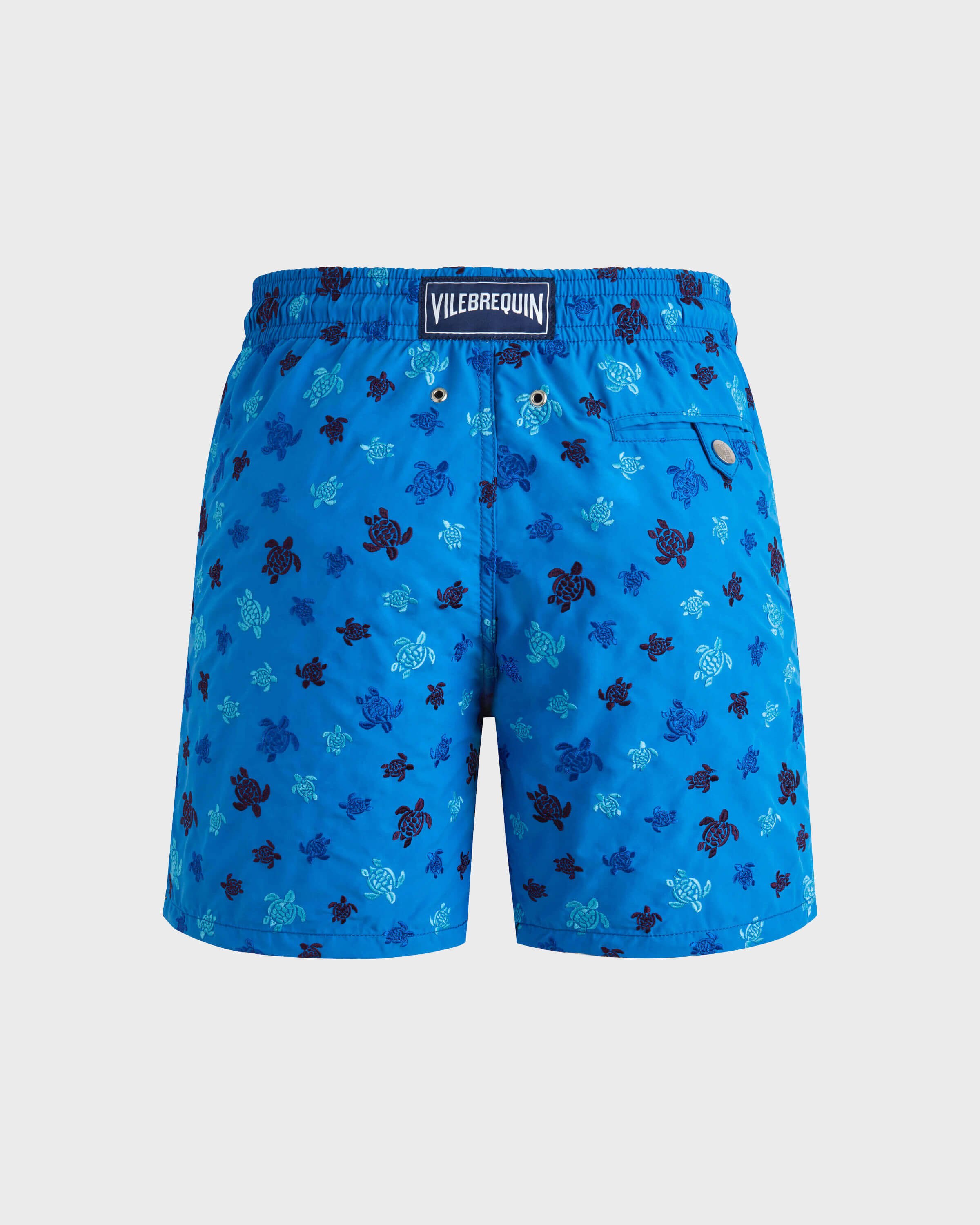 Men Swim Shorts Embroidered Ronde des Tortues - Limited Edition NEON BLUE back view