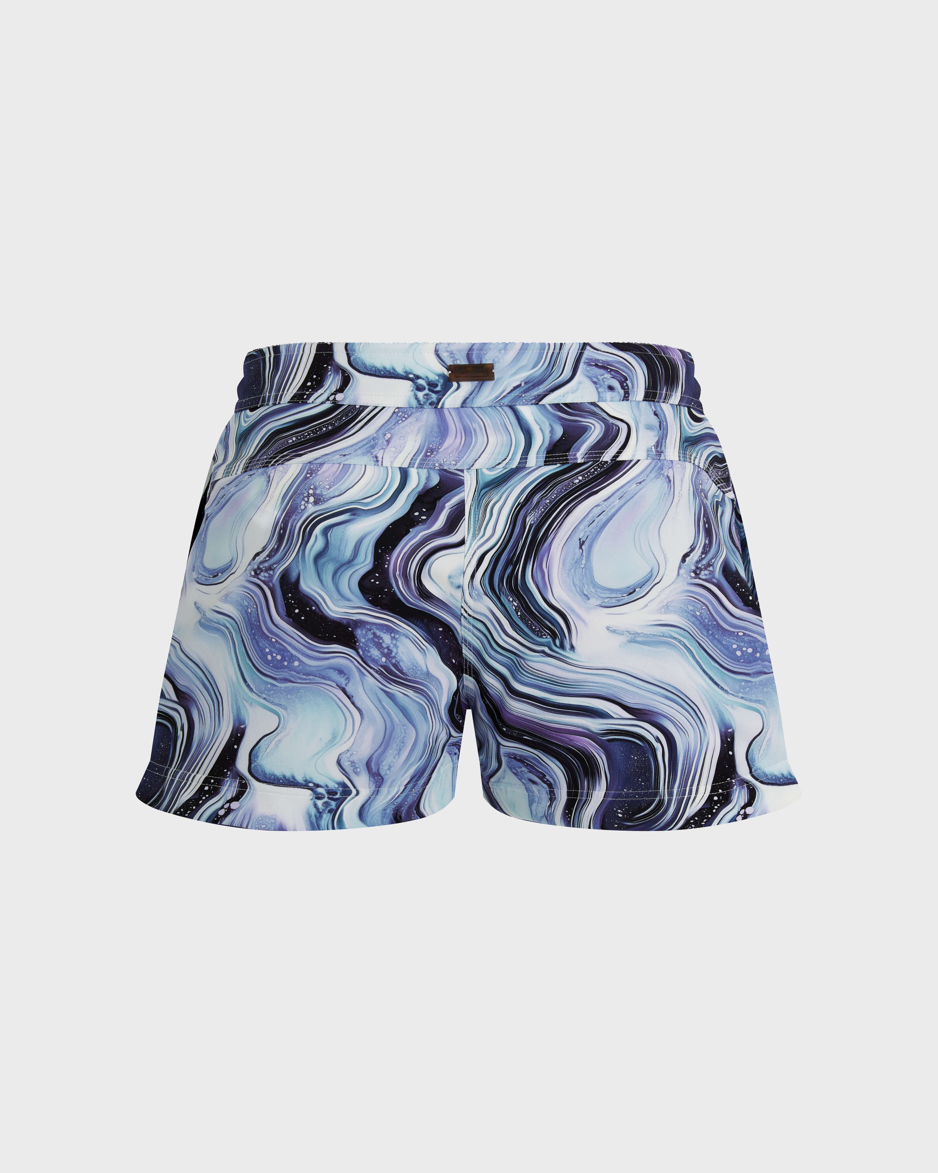 Women Flat belt Stretch Swim Shorts Marble WHITE back view