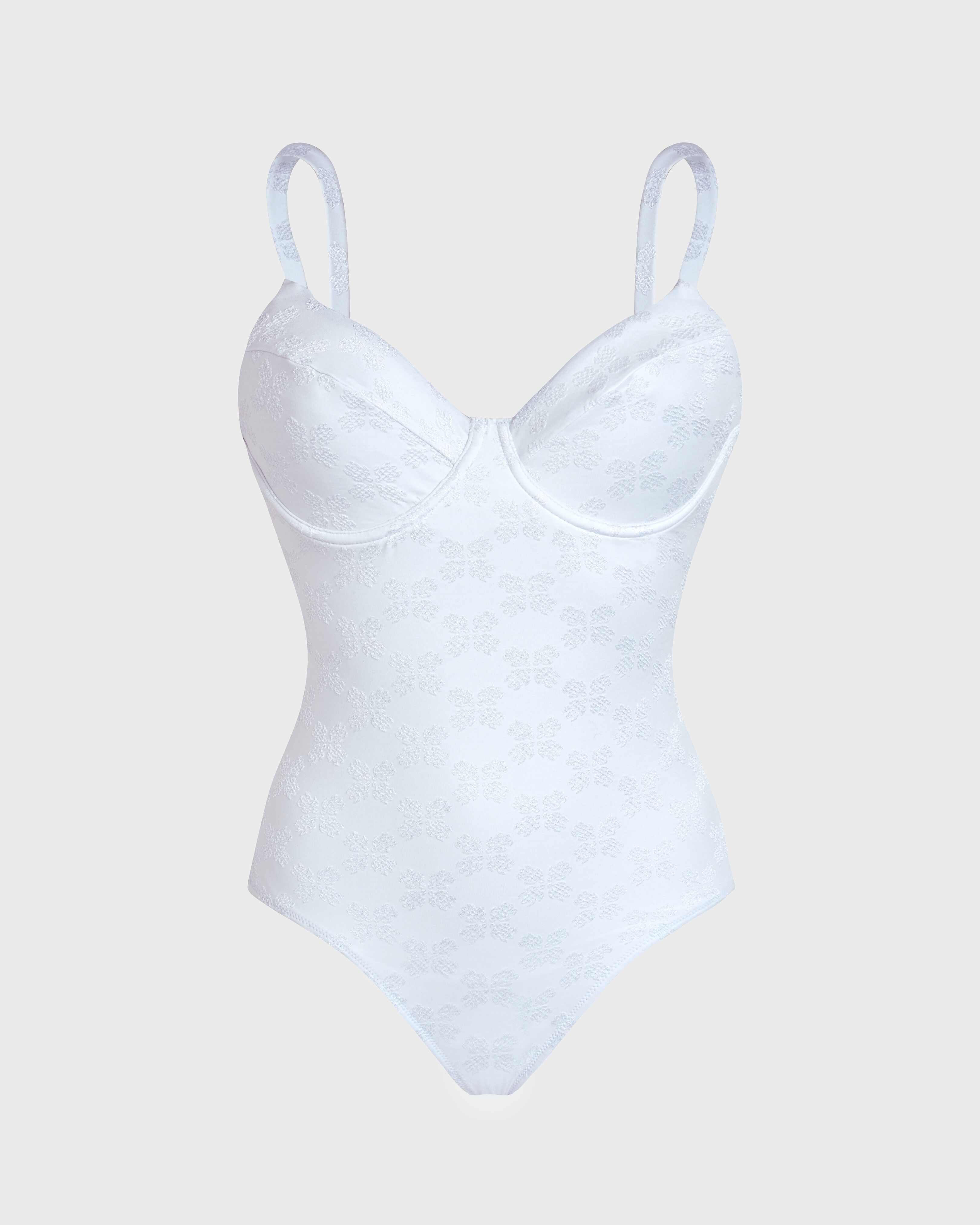 Women Underwire One-piece Swimsuit Turtle Monogram WHITE front view