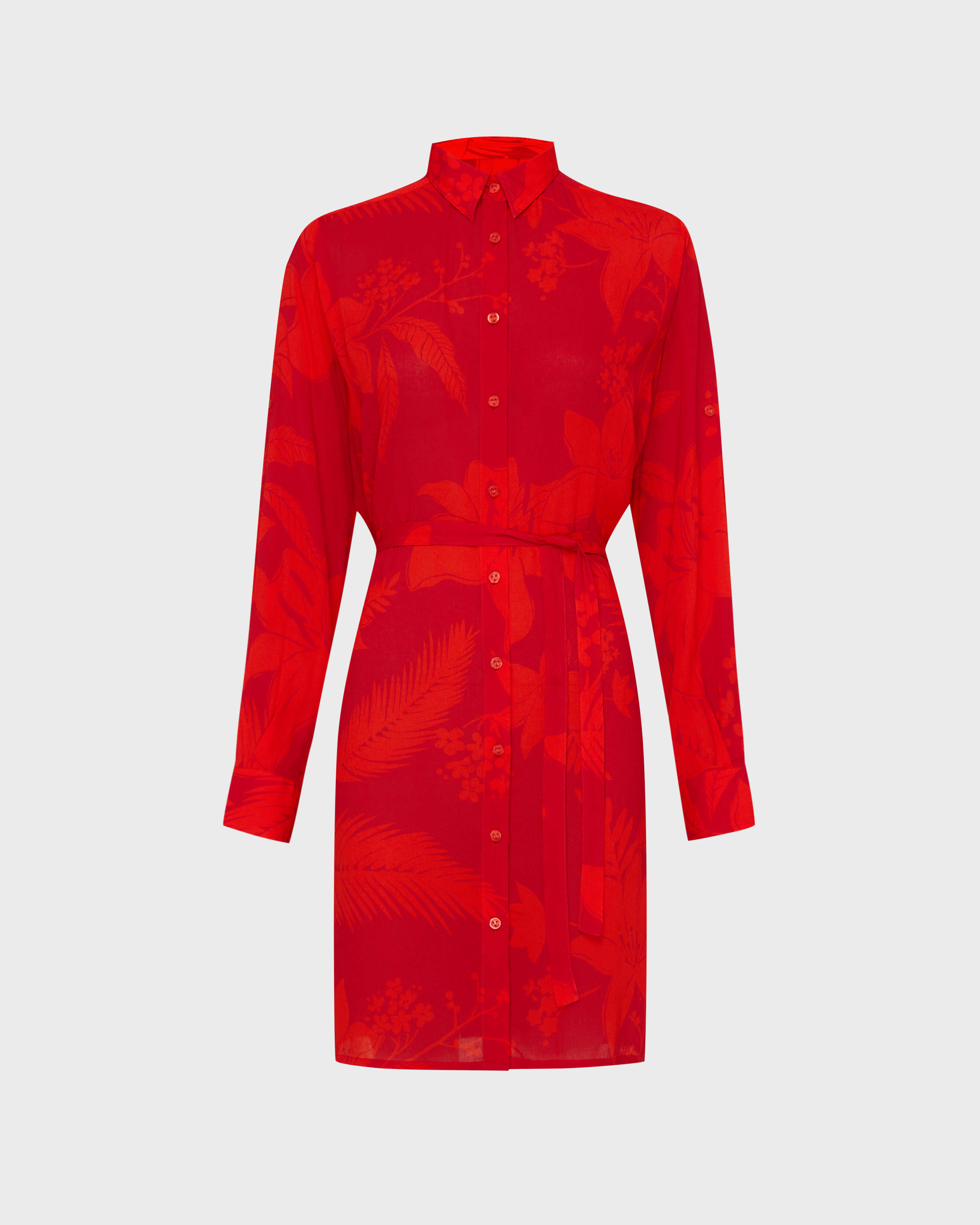 Women Viscose Shirt Dress Flower Power LIPSTICK front view