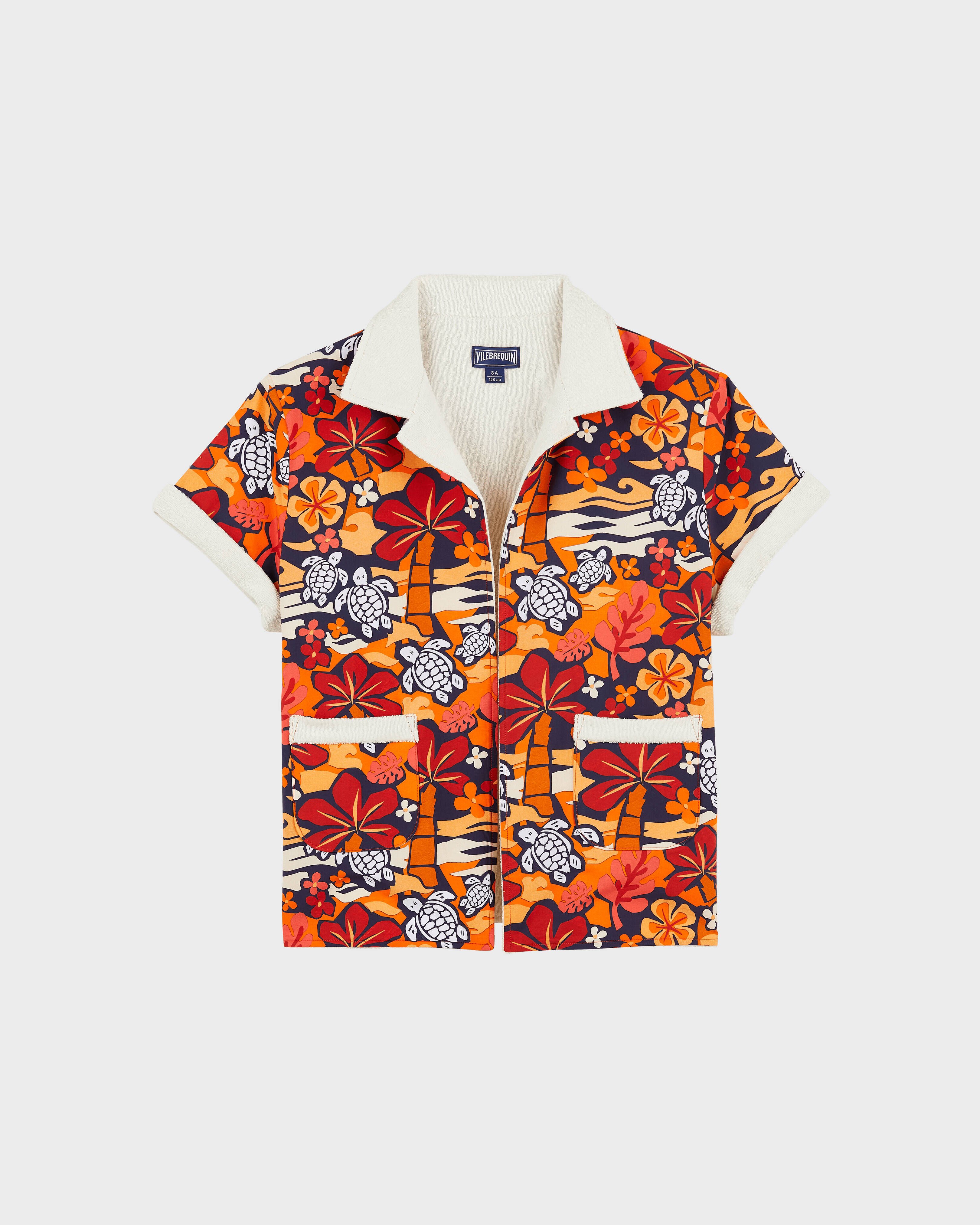 Boys Cotton Shirt Monoi Turtles APRICOT front view