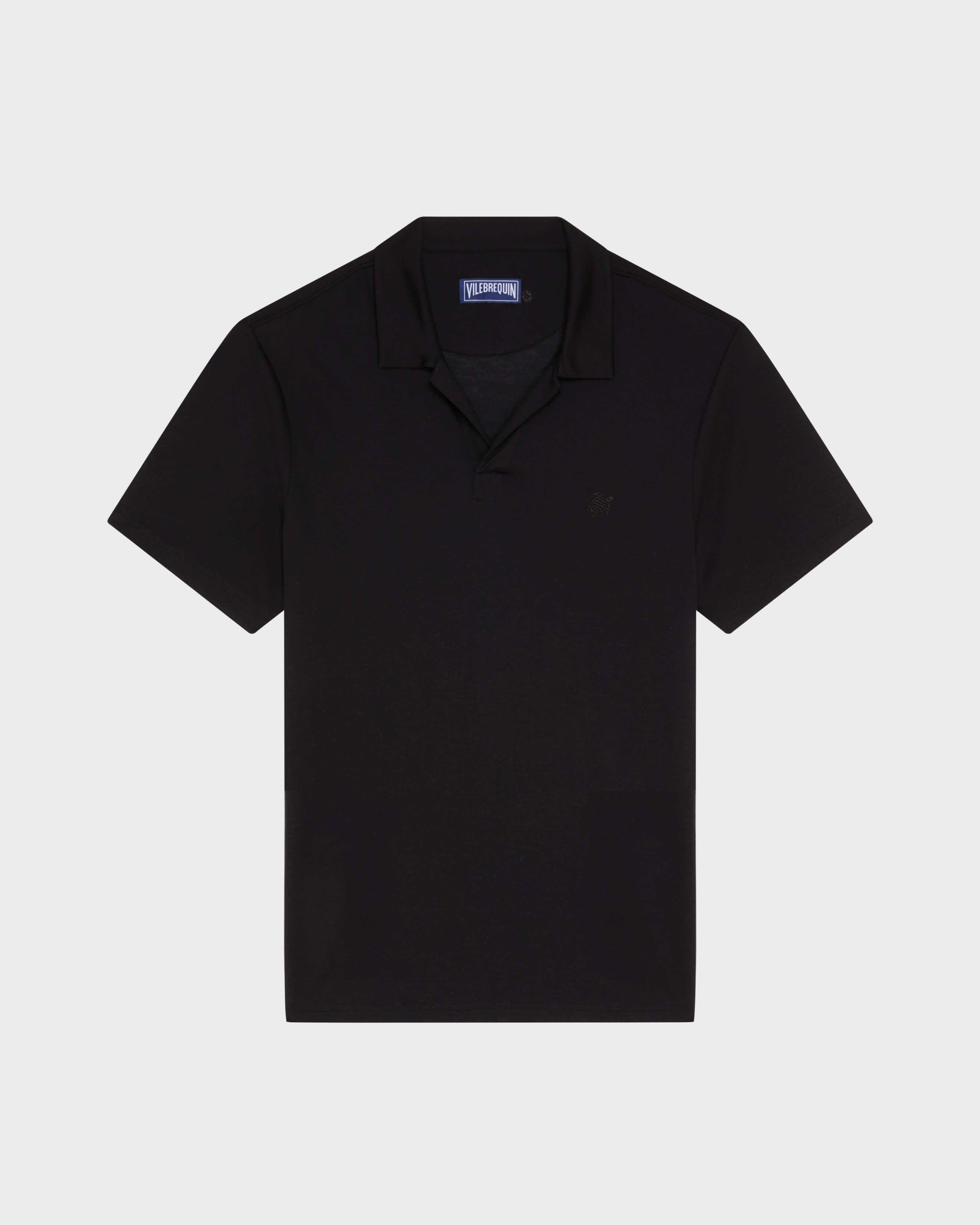Men Tencel Polo Shirt Solid BLACK front view