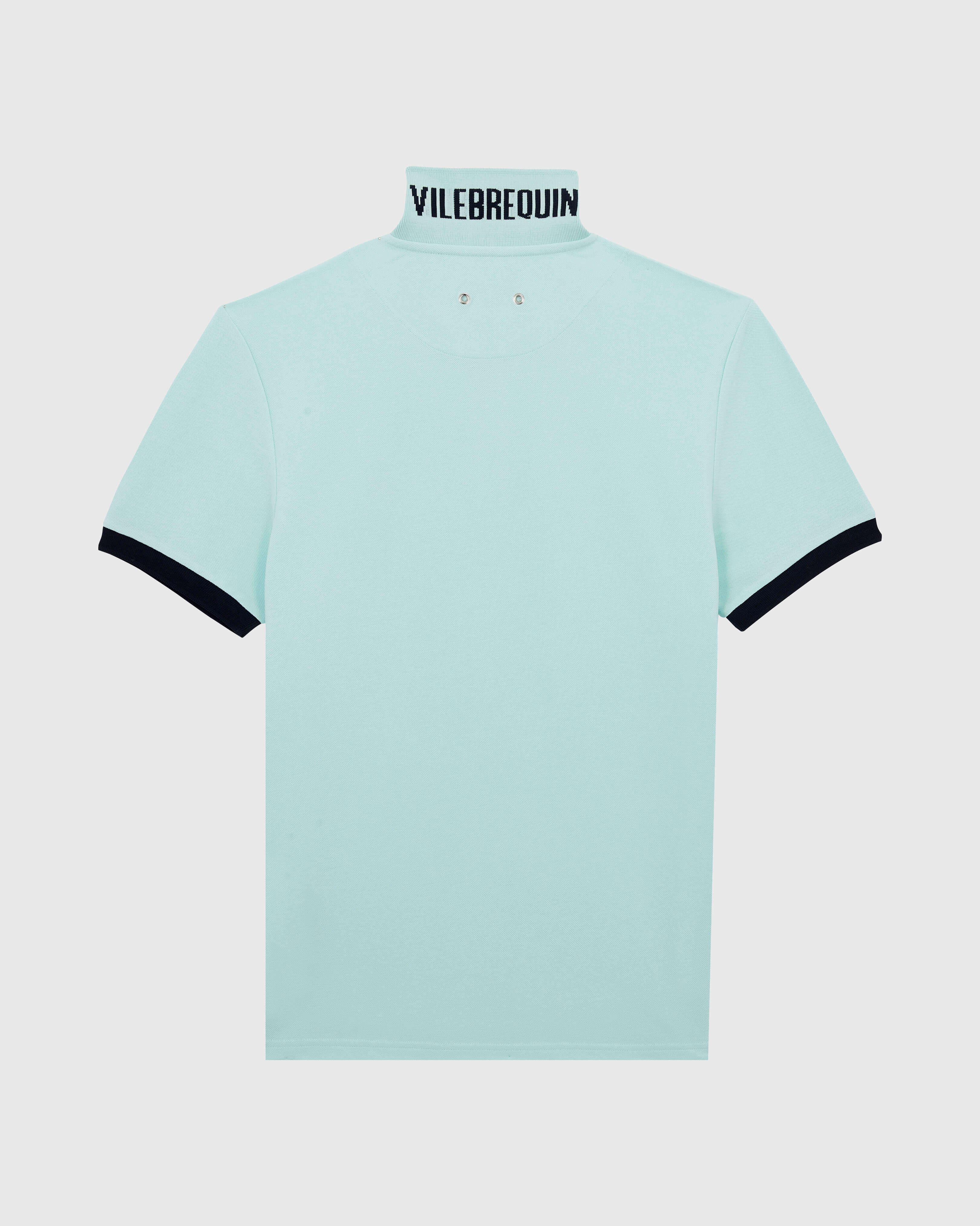 Men Cotton Pique Polo Shirt Solid PACIFIC back view