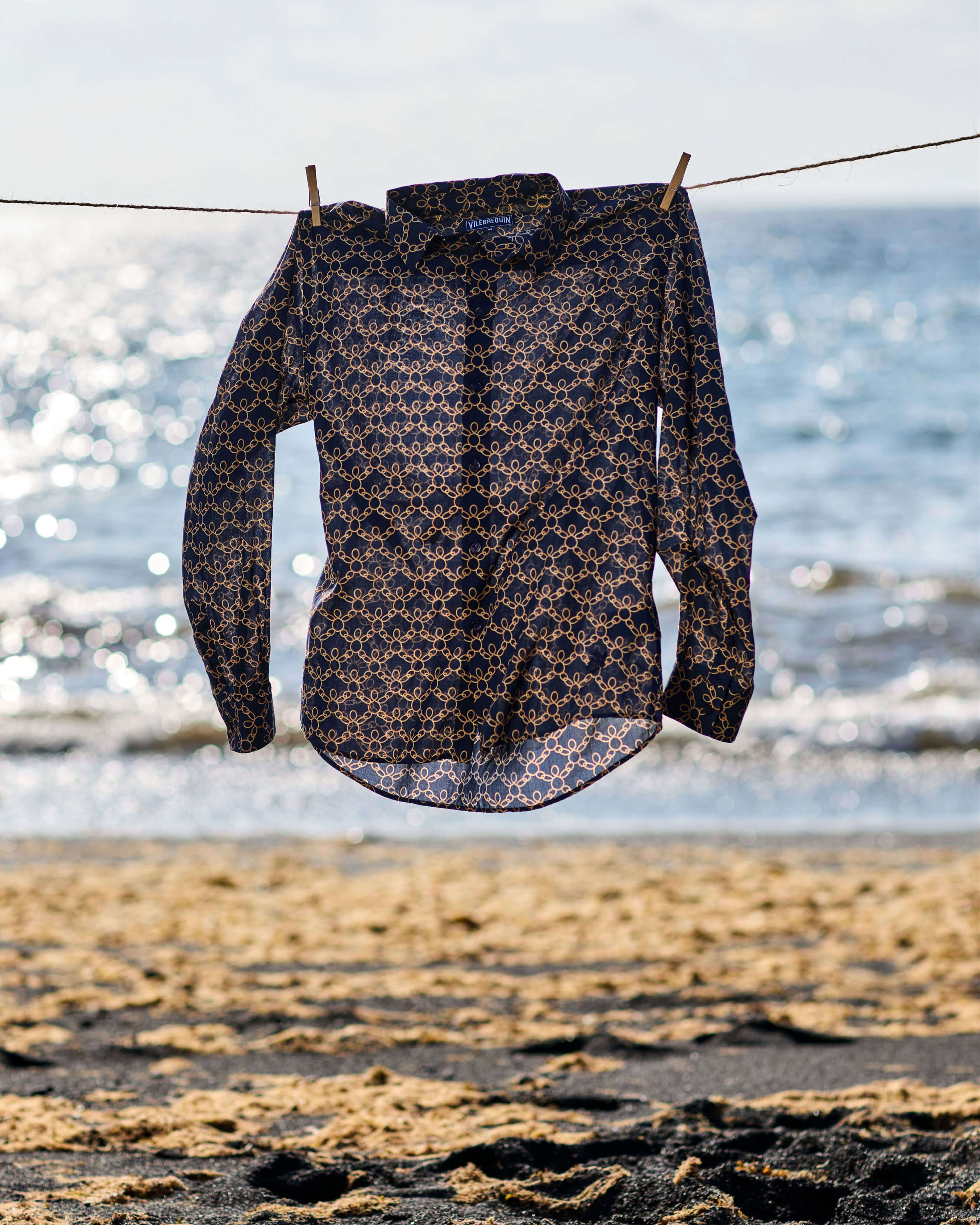 Men Cotton Voile Shirt Turtles Chains NAVY override view