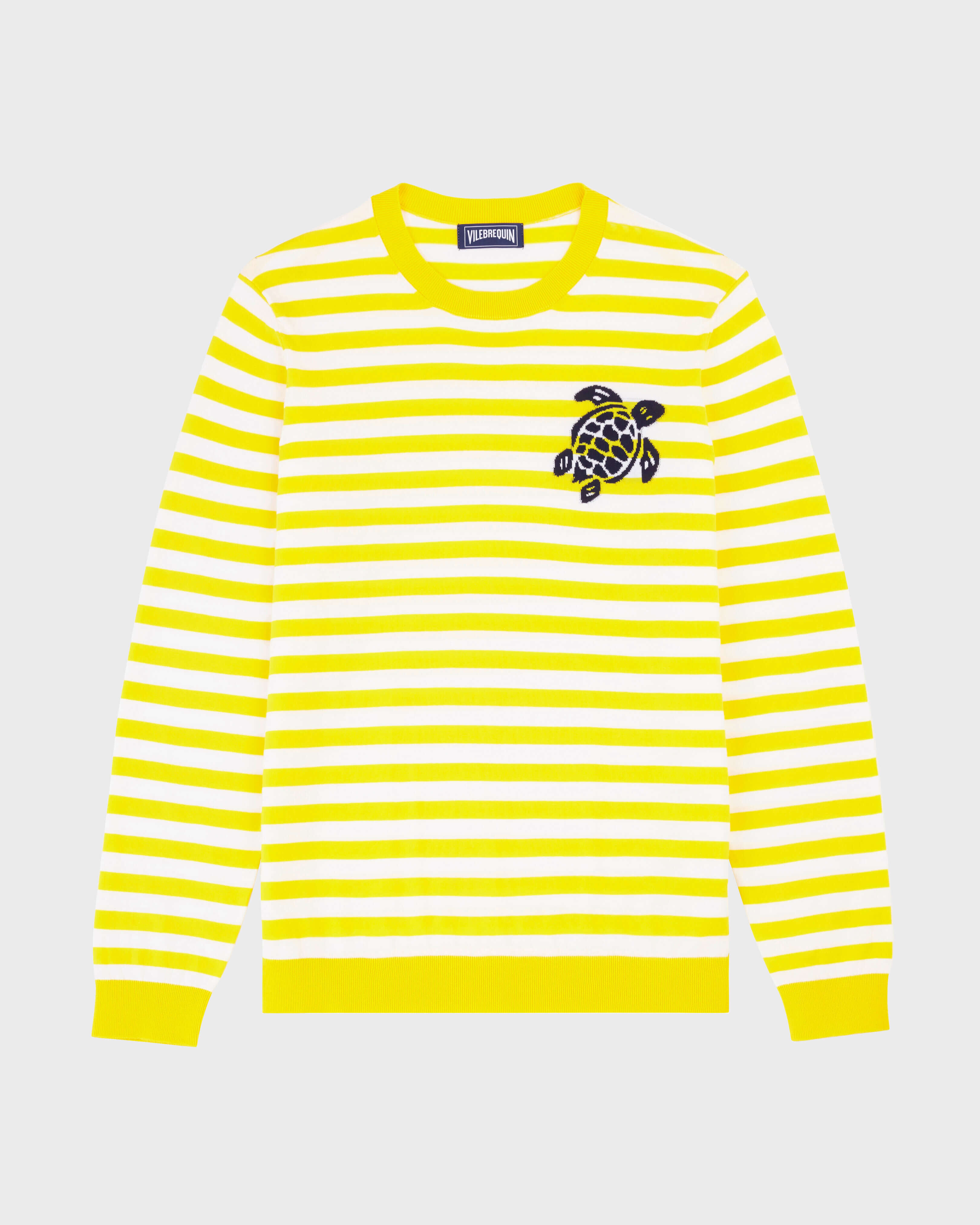 Gestreifter Baumwollpullover mit Rundhalsausschnitt für Herren YELLOW/WHITE front view