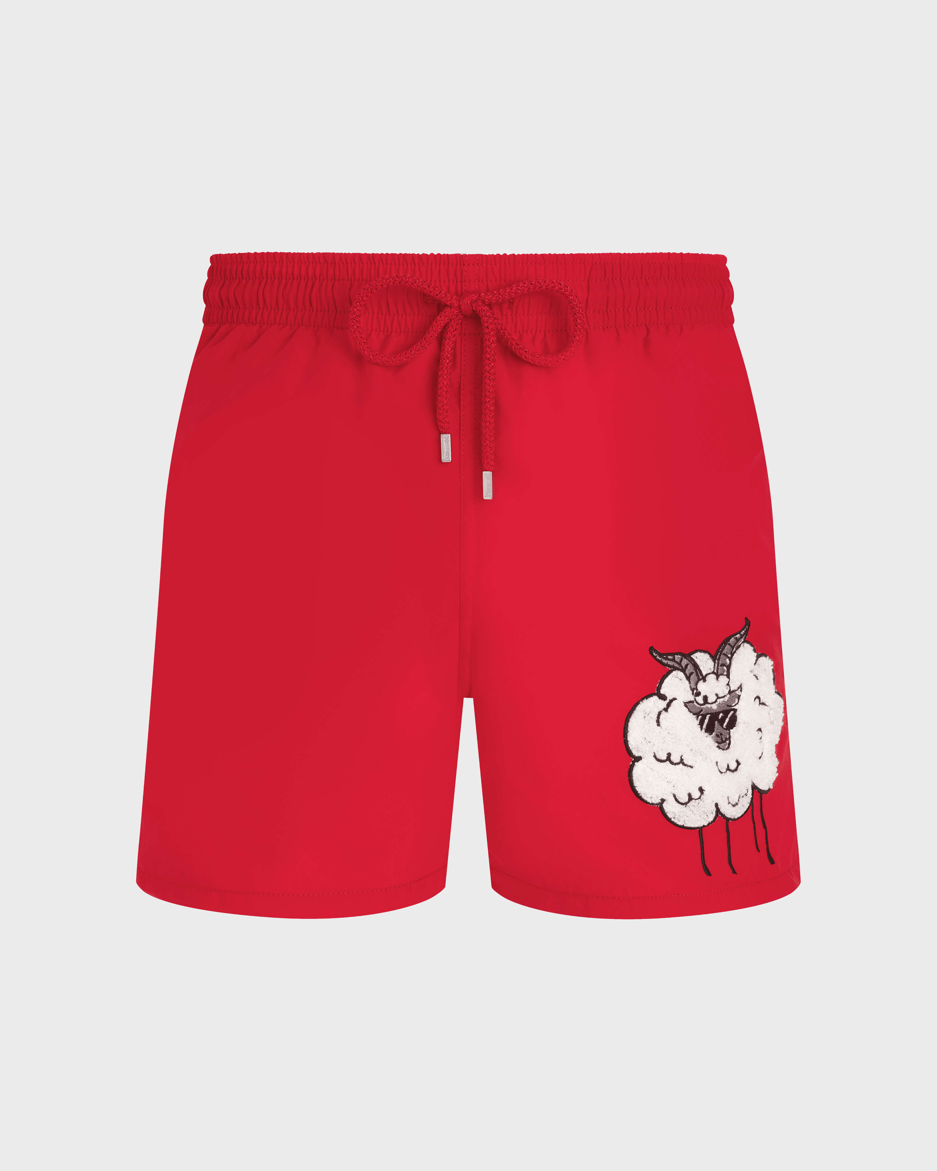 Men Embroidered Swim Shorts Year of the Goat POPPY RED front view
