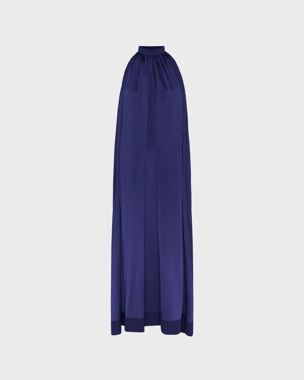 Vilebrequin Women Long Silk Satin Dress Solid In Blue