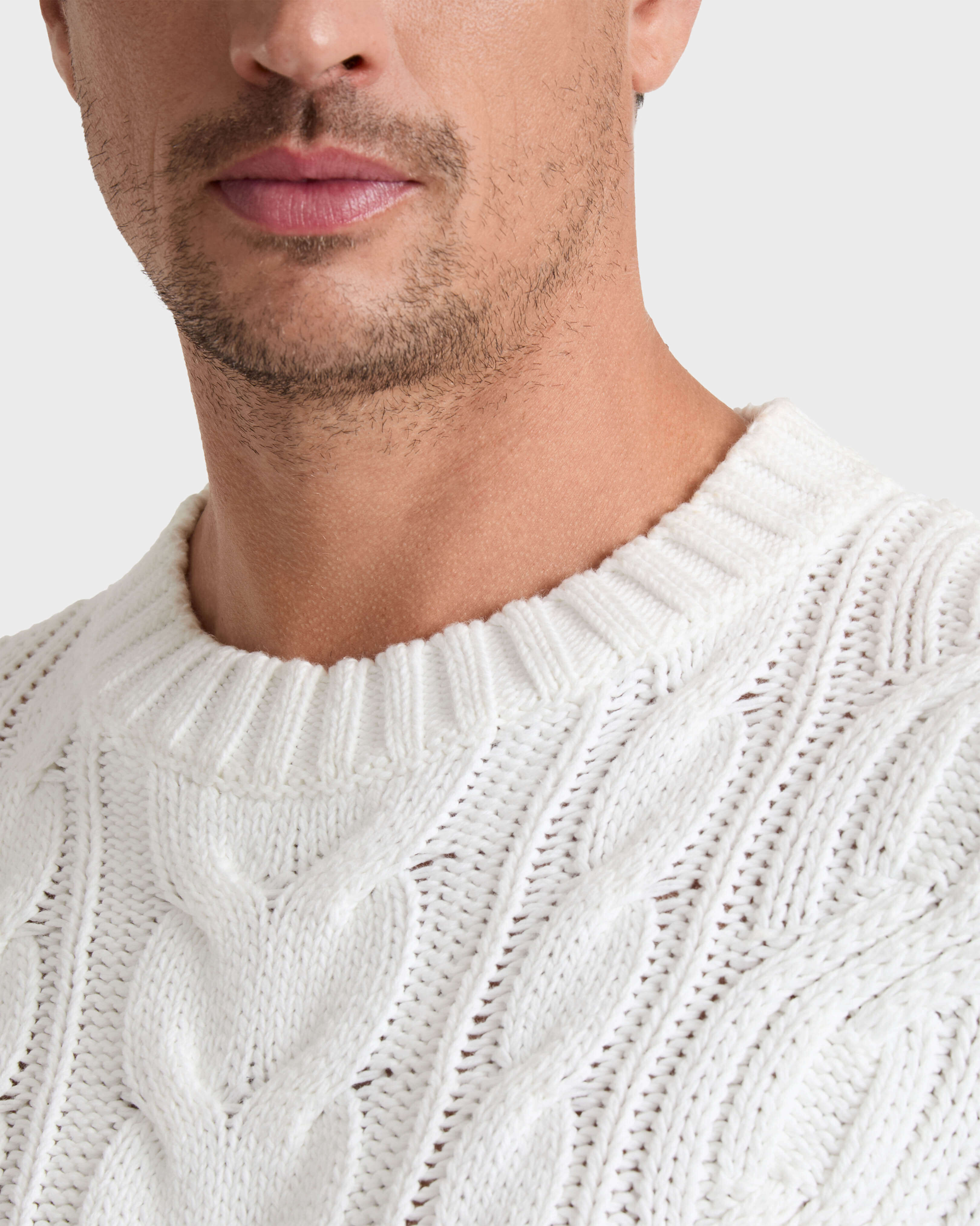 Men Cable-Knit Cotton Sweater WHITE supp1 view