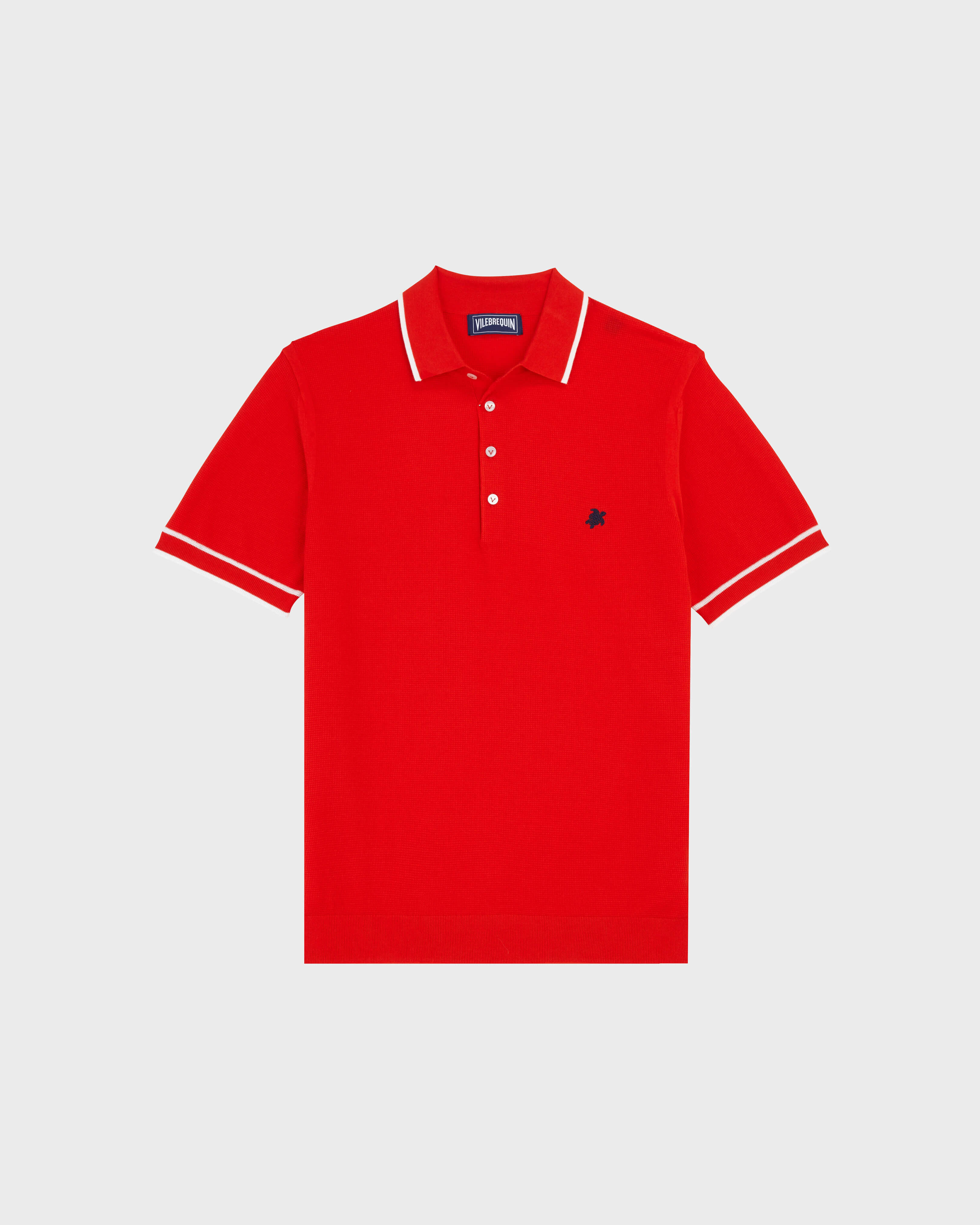 Solid Polohemd aus Baumwollstrick für Herren MOHNROT front view