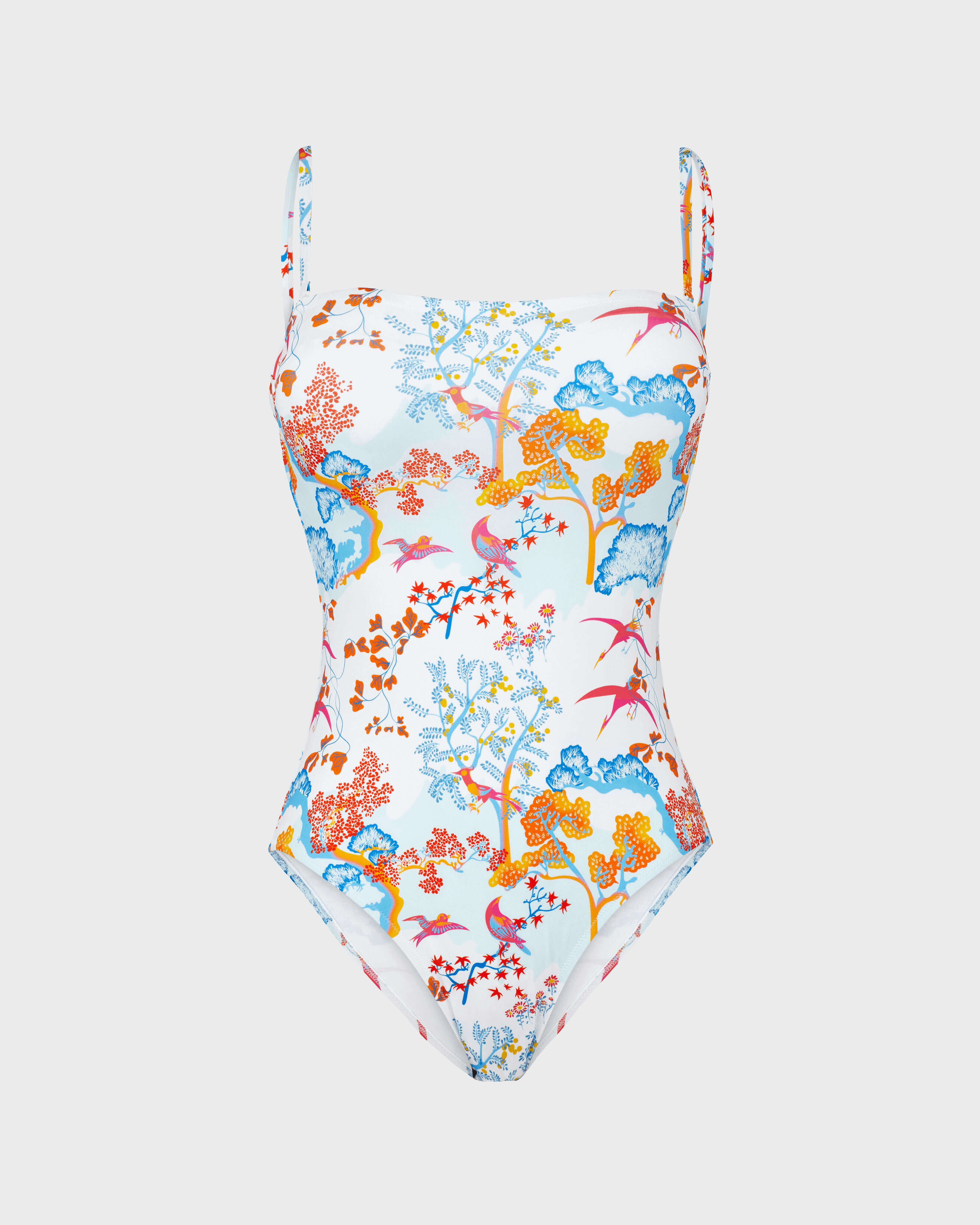 Women Bustier One-Piece Swimsuit Peaceful Trees BIANCO front view