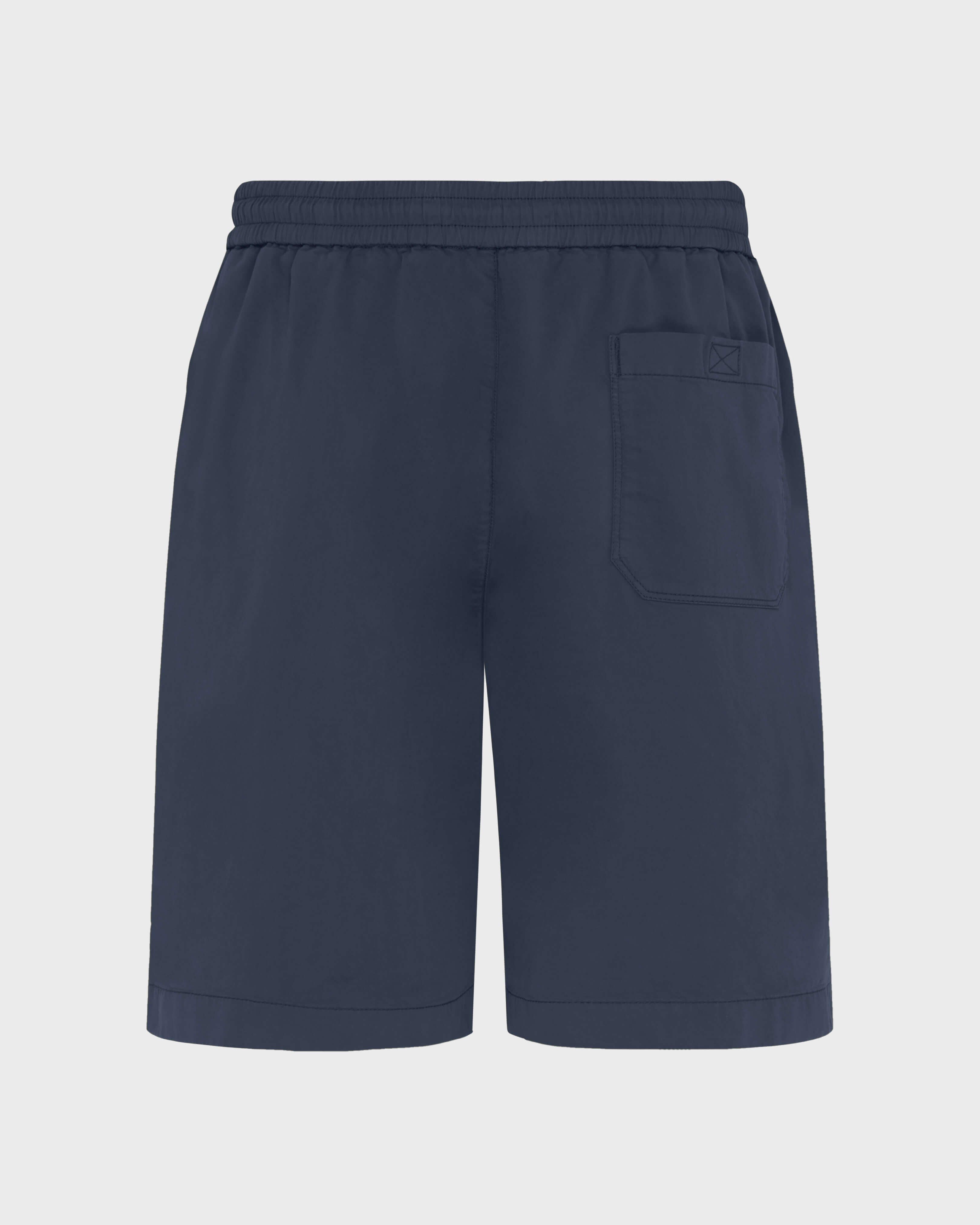 Men Satin Cotton Elastic waist Bermuda Shorts Solid NAVY back view