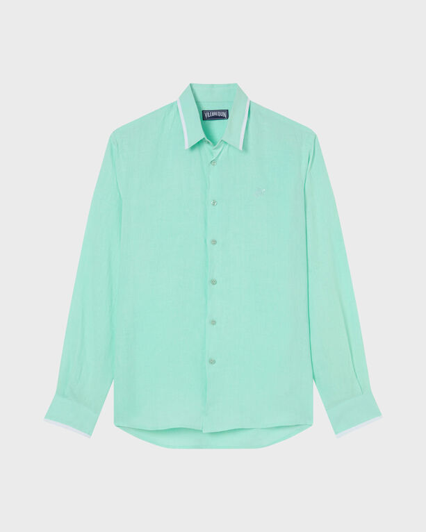 Vilebrequin - Men Linen Shirt Solid - Shirt - Cerfs - Green - Size M