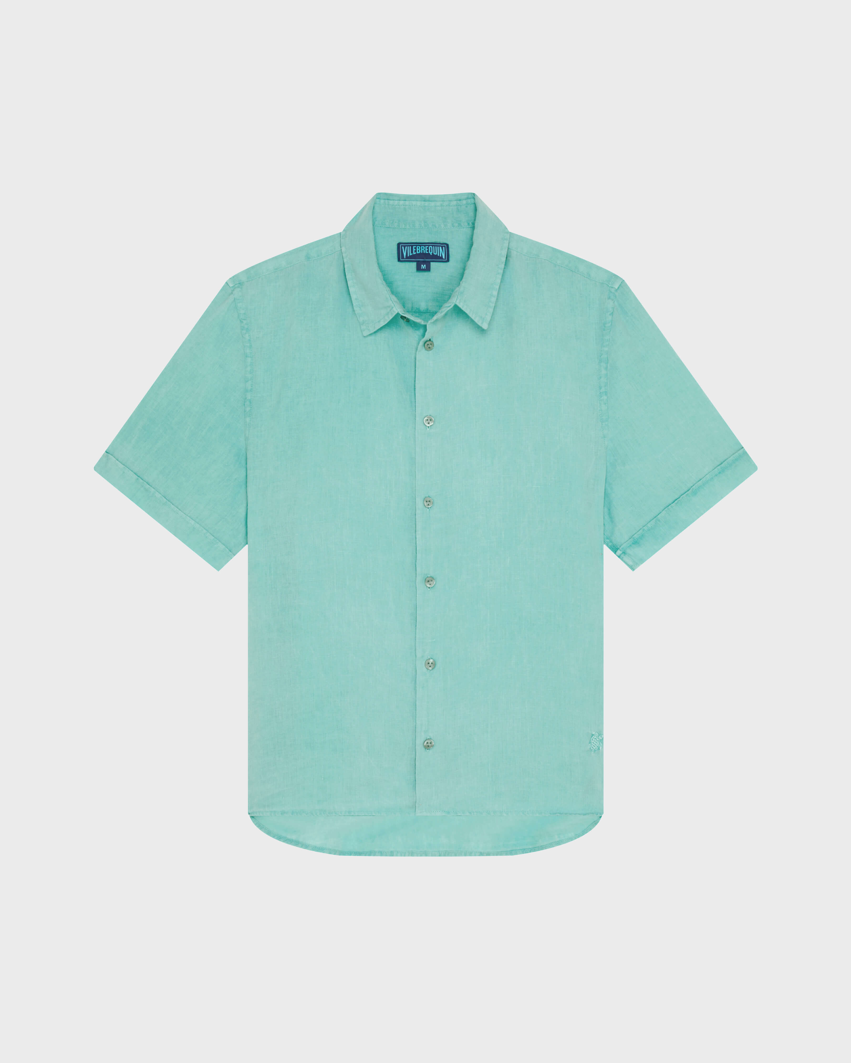 Camisa de bolos de lino de color liso con tinte mineral para hombre AVENTURINE front view