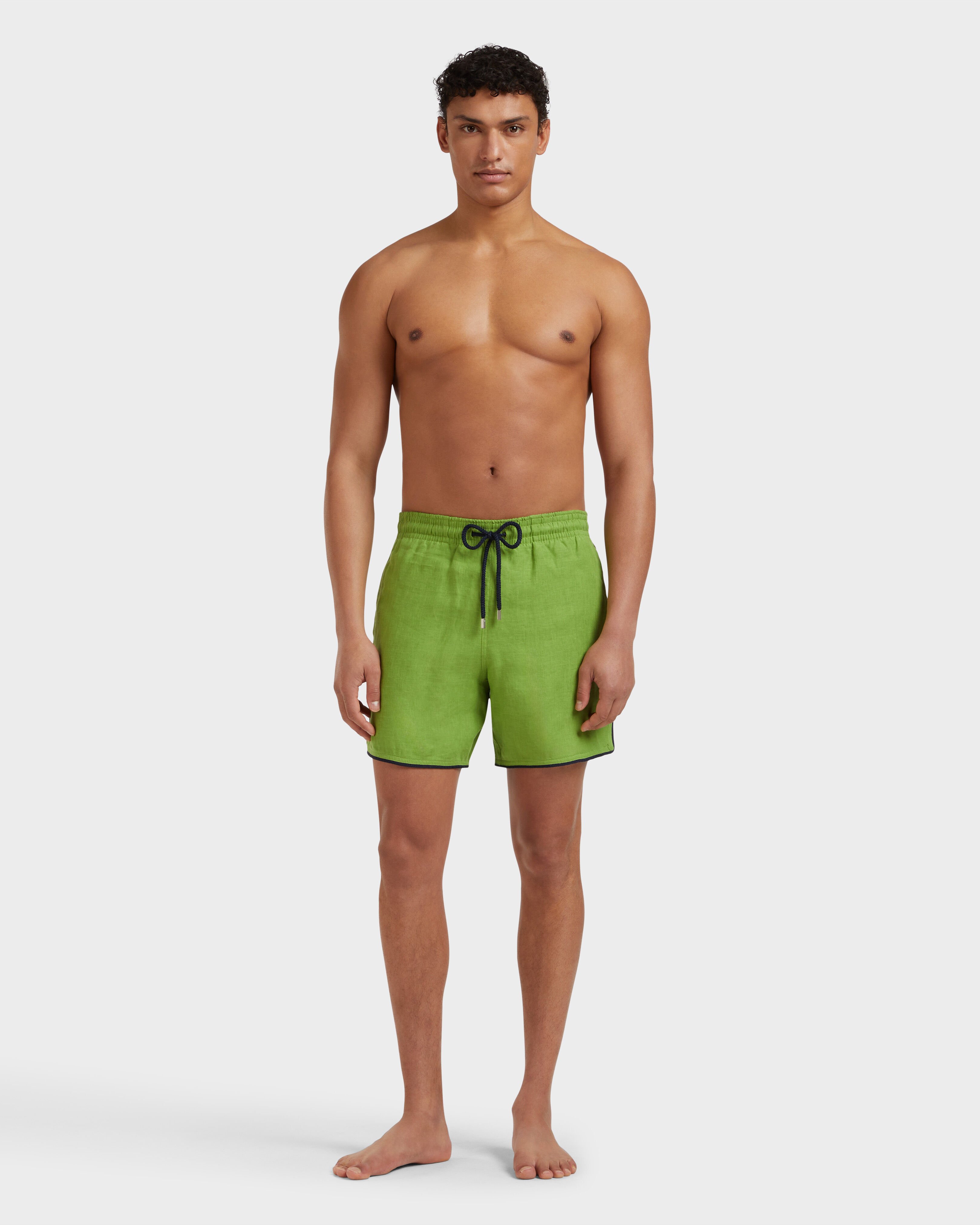 Men Linen Swim Shorts Solid CAMOUPLAGE frontworn view