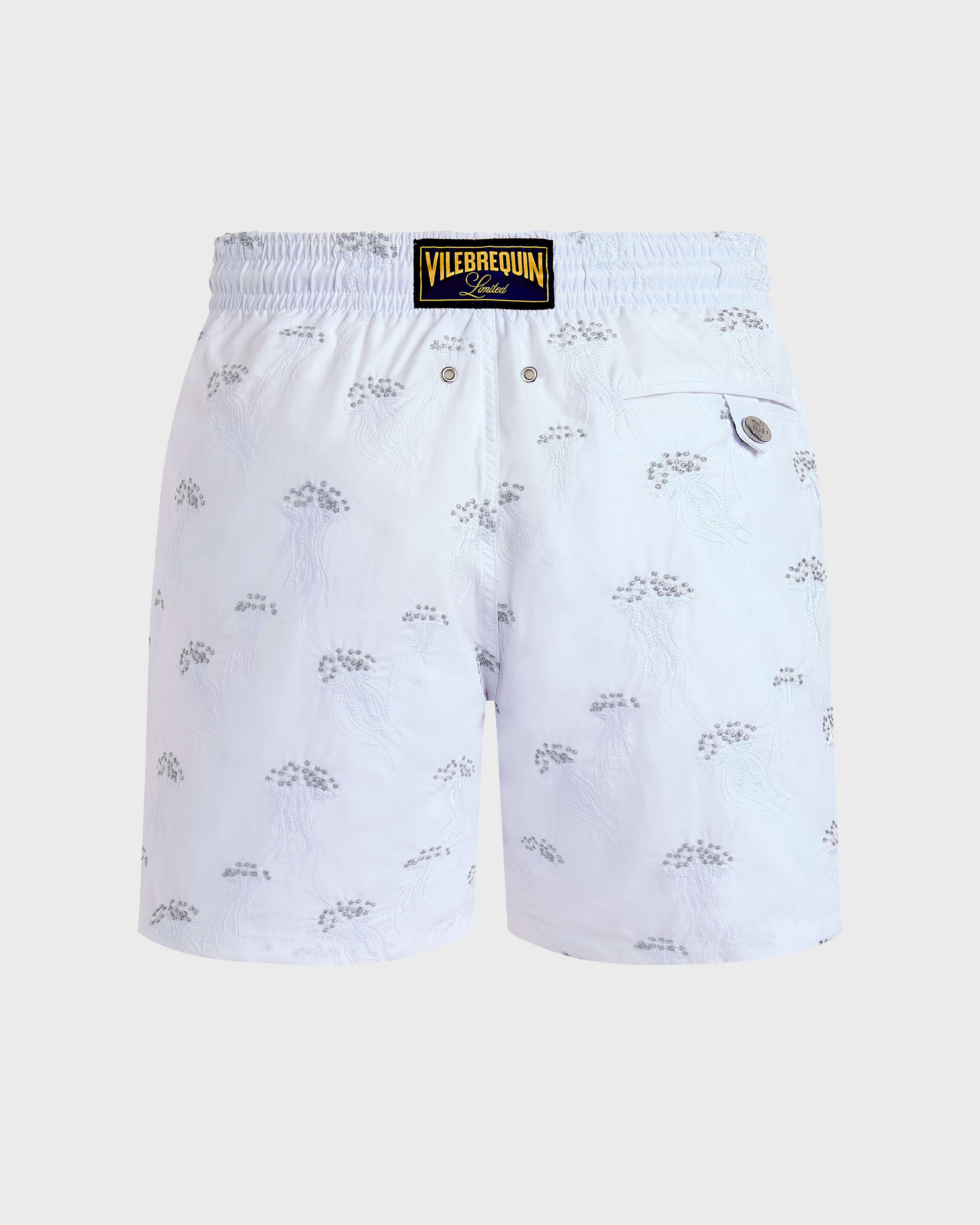 Bestickte Herren-Badehose Quallen - Collection Limited WEISS back view