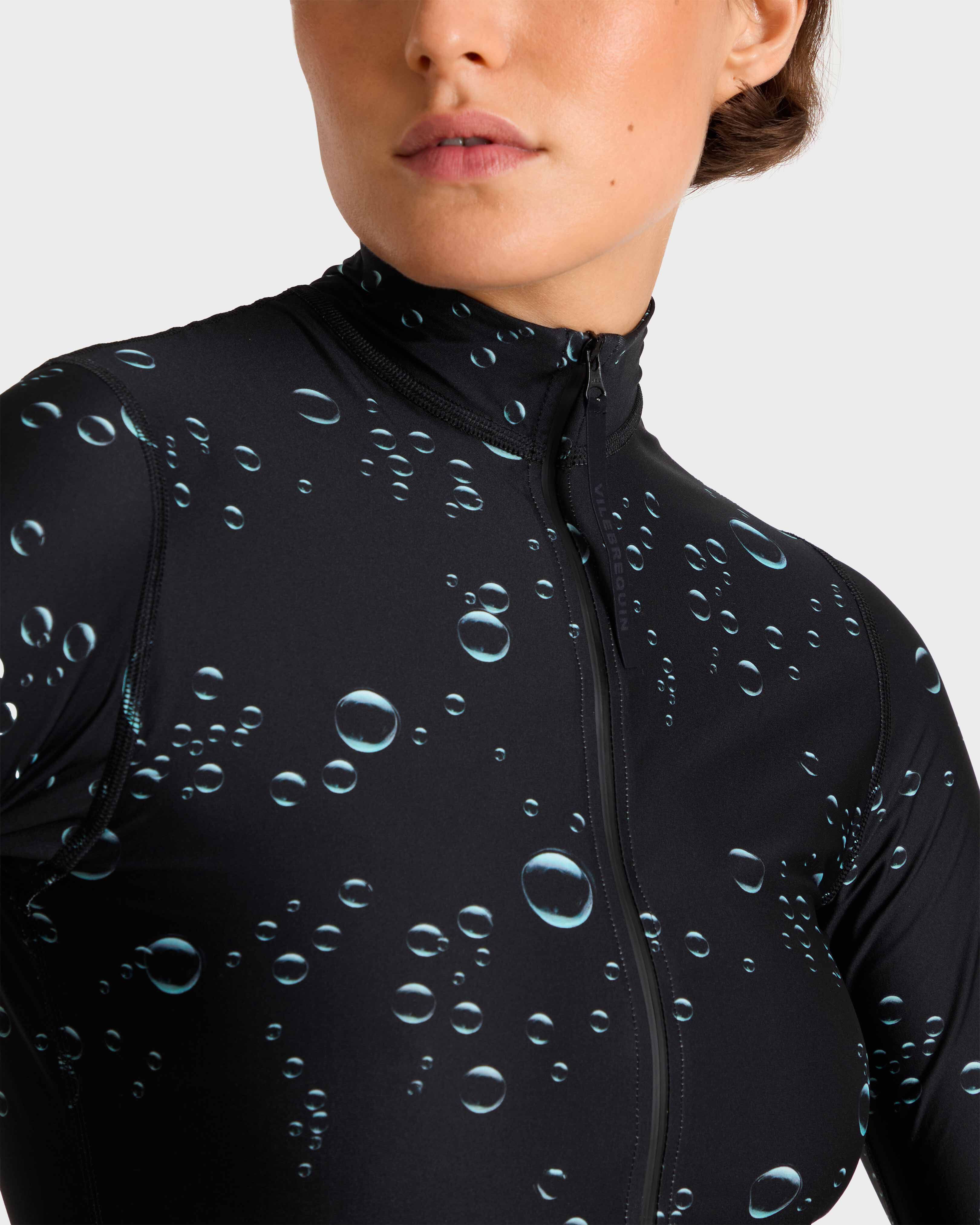 Top corto de baño con cremallera integral y estampado Bubble 3D para mujer NEGRO supp1 view