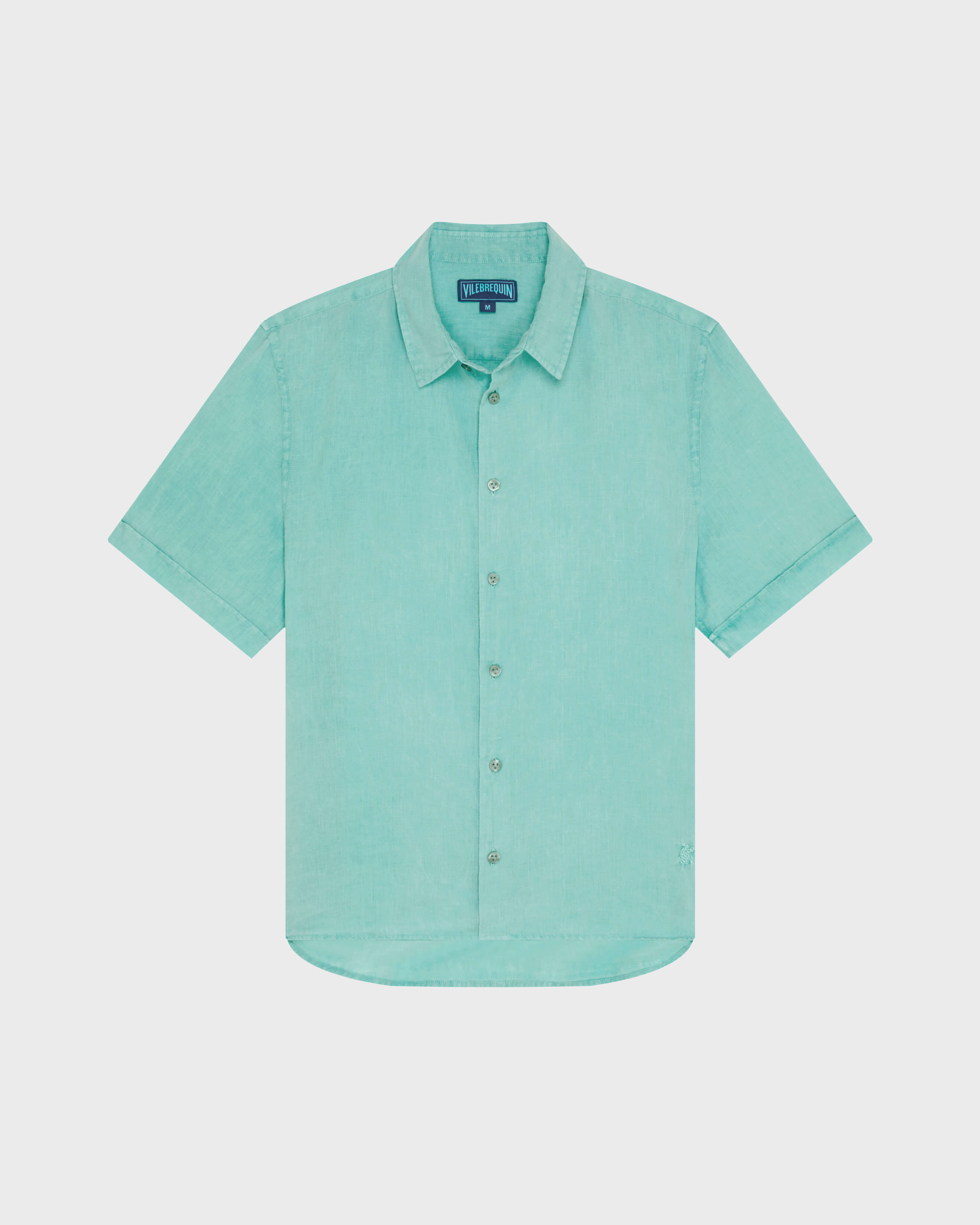 Men Bowling Linen Shirt Solid 438 front view
