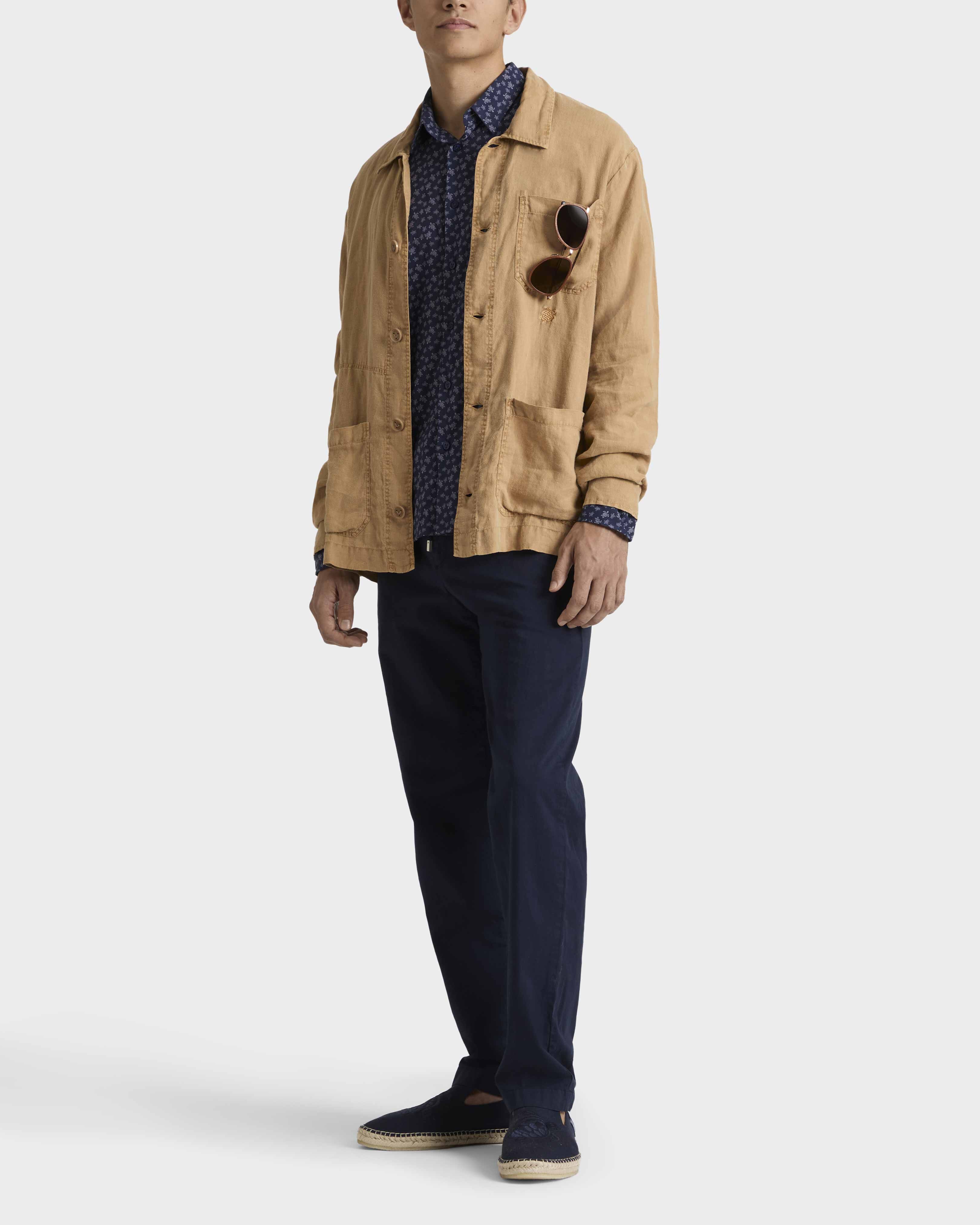 Men Linen Overshirt Mineral Dye Color MOCHA supp1 view