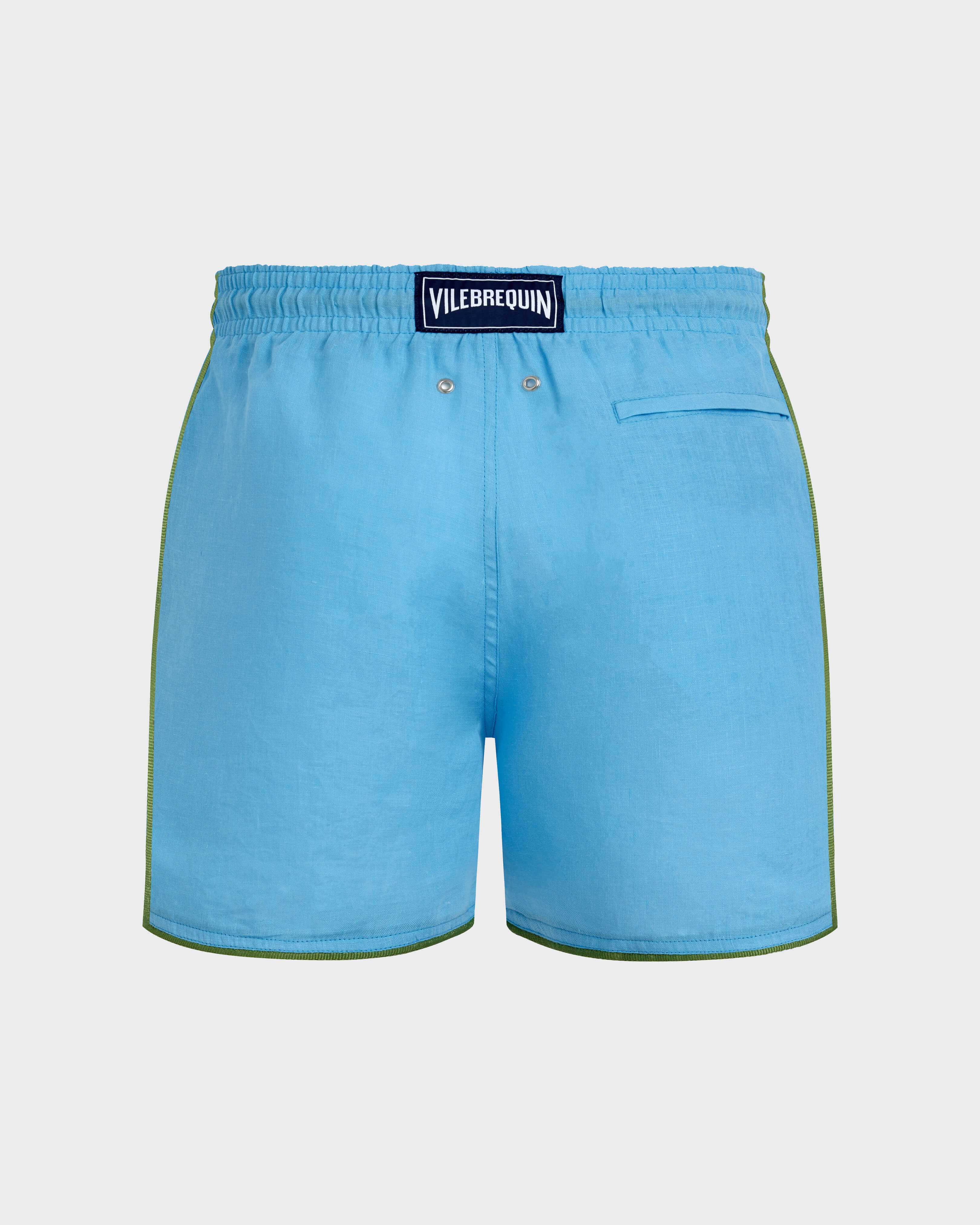 Men Linen Swim Shorts Solid BLUE TOPAZ back view
