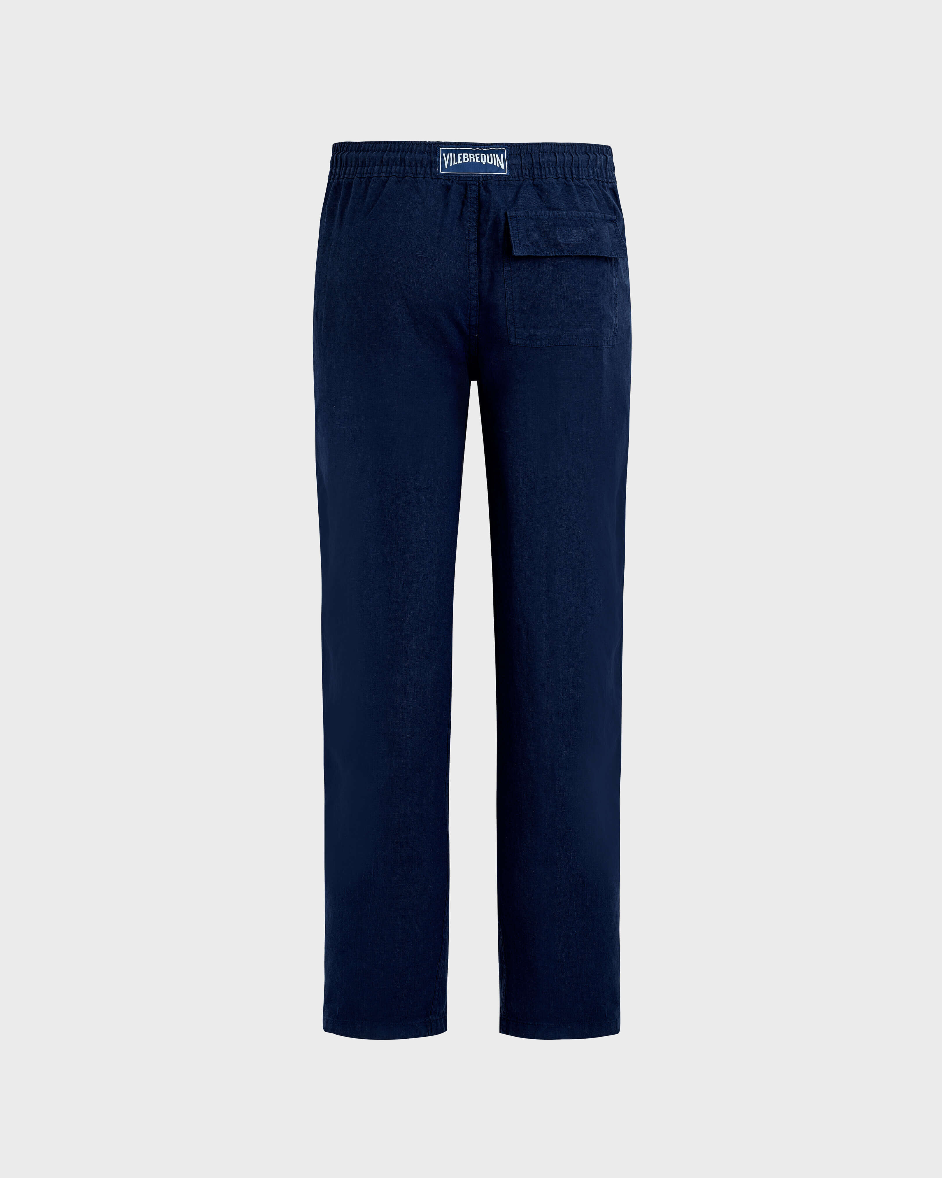 Pantalon amplio de lino de color liso para hombre AZUL MARINO back view